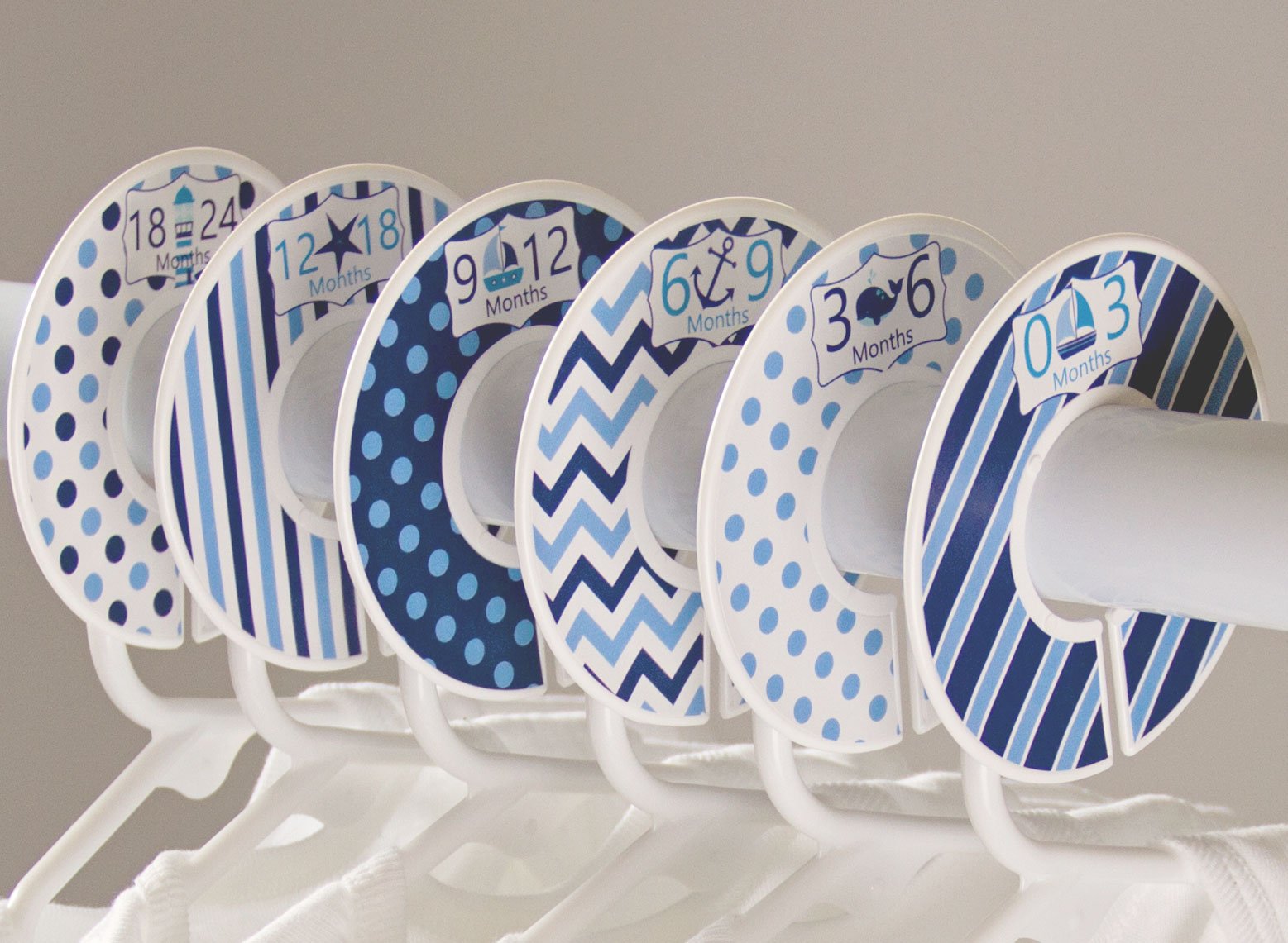 Nautical Blue Baby Boy Nursery Closet Hangers - Set of 6 for 1.25 Inch Rod | Perfect for Organizing Newborn & Toddler Clothes
