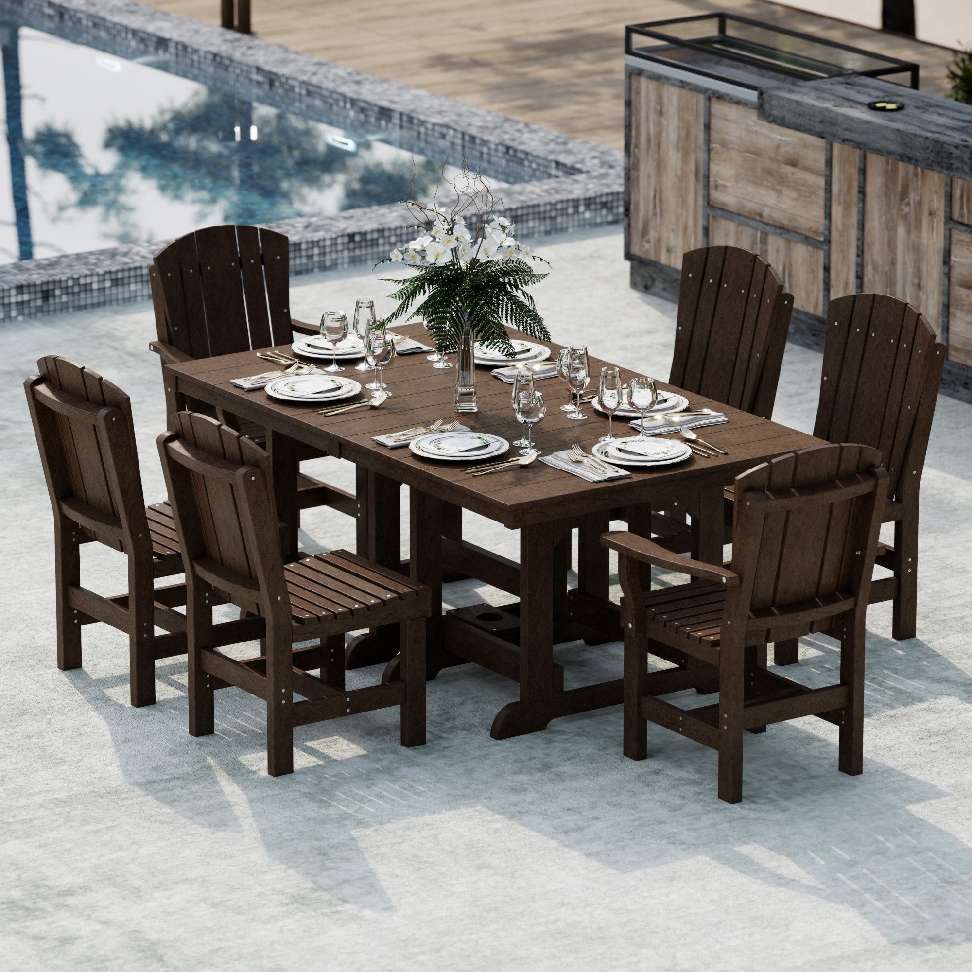 Heritage 7-Piece 44x72 Inch Dining Table Set with Chairs - Perfect for Family Gatherings, Dinner Parties & Outdoor Entertaining