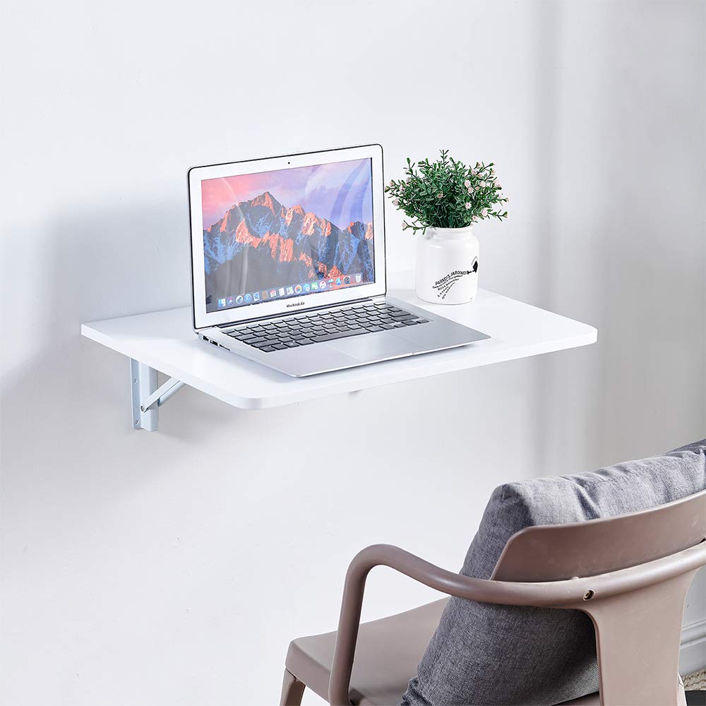 Wall-Mounted Drop-Leaf Folding Table - Space-Saving Kitchen & Dining Desk, Floating Computer Workstation for Home Office, Small Apartments, and Compact Spaces