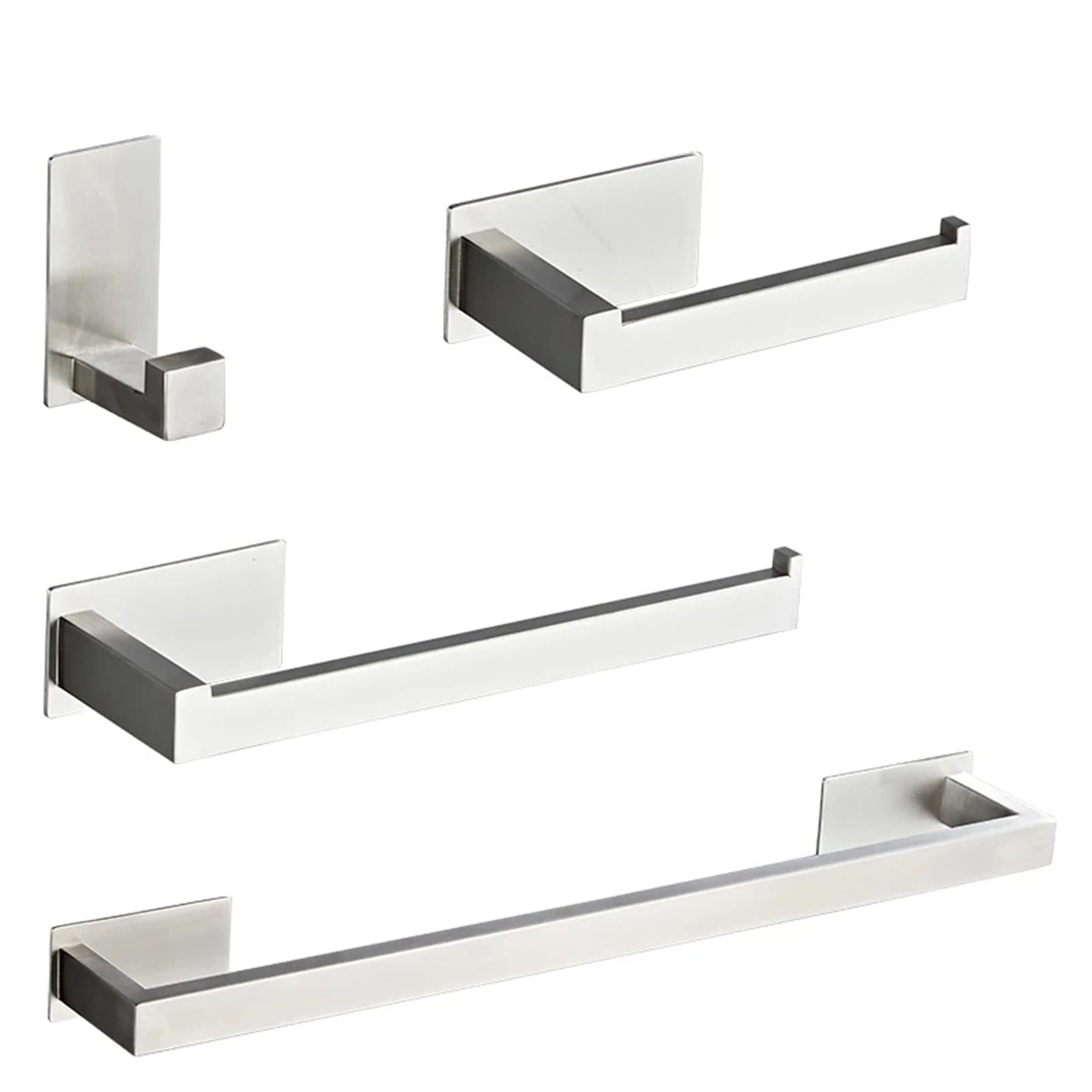 Stainless Steel Bathroom Hardware Set - Wall Mounted Robe Hook, Towel Bar, Toilet Paper Holder & Hand Towel Rack - 304 Brushed Nickel Bath Accessories (No Drilling Required) - Perfect for Modern Bathrooms, Guest Rooms & Spa-Style Decor
