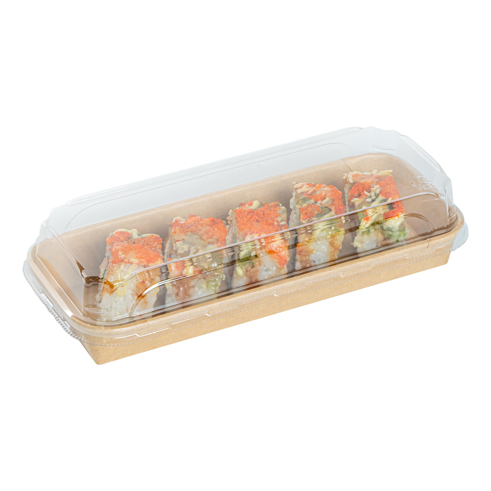 Matsuri Vision 8.8 x 3.7 x 1.2 Inch Clear Plastic Dome Lids for Sushi Containers - 50 Pack Airtight No-Fog Lids (Containers Sold Separately) | Perfect for Sushi Restaurants, Catering, Takeout & Food Storage