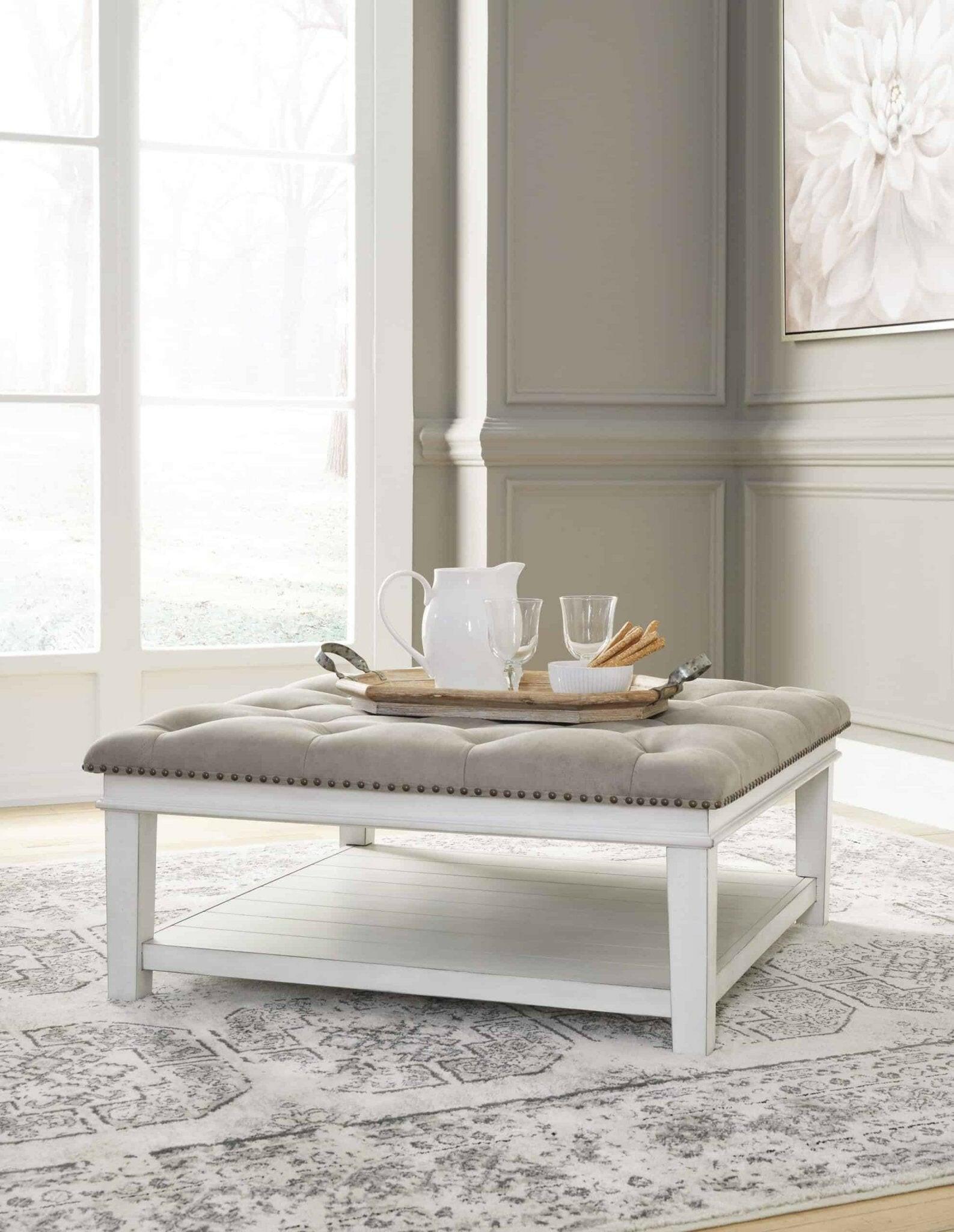Kanwyn Upholstered Ottoman Coffee Table with 2 Matching End Tables - Modern Living Room Furniture Set for Home Decor & Storage T937