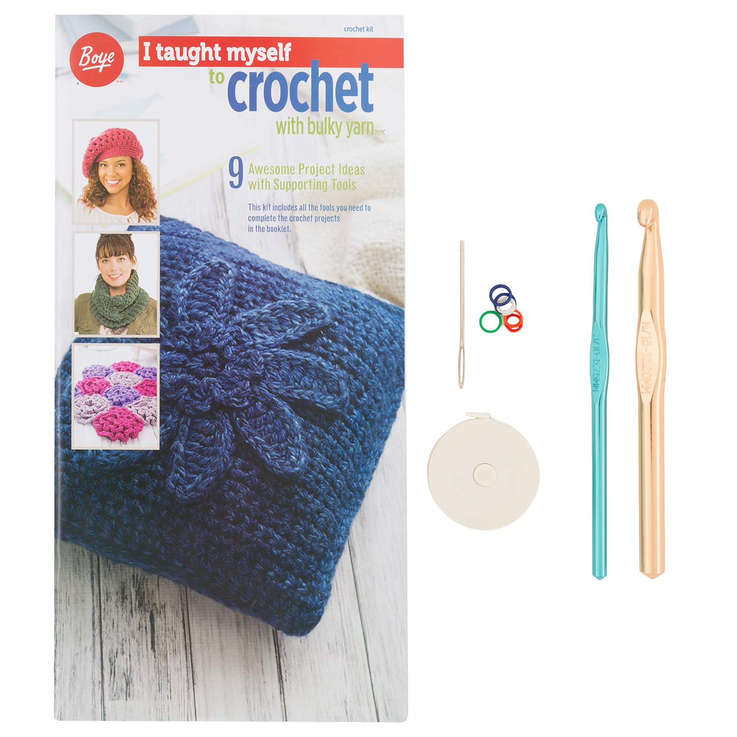 Boye Learn to Crochet Kit for Beginners - 9 Easy Crochet Patterns with Hook, Yarn & Instructions | Perfect for DIY Crafts, Gifts & Home Decor Projects