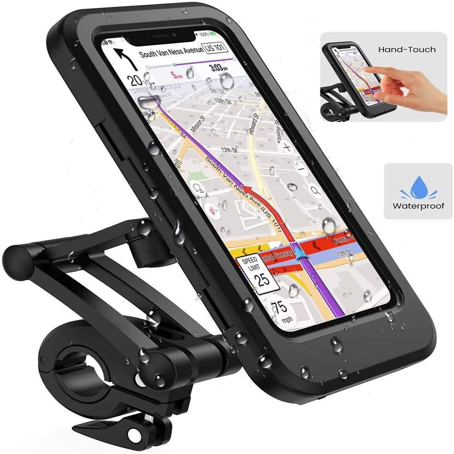 **Waterproof Bike Phone Mount for Motorcycle & Bicycle - Universal Touchscreen Phone Holder for Outdoor Riding (Fits Phones Under 6.7