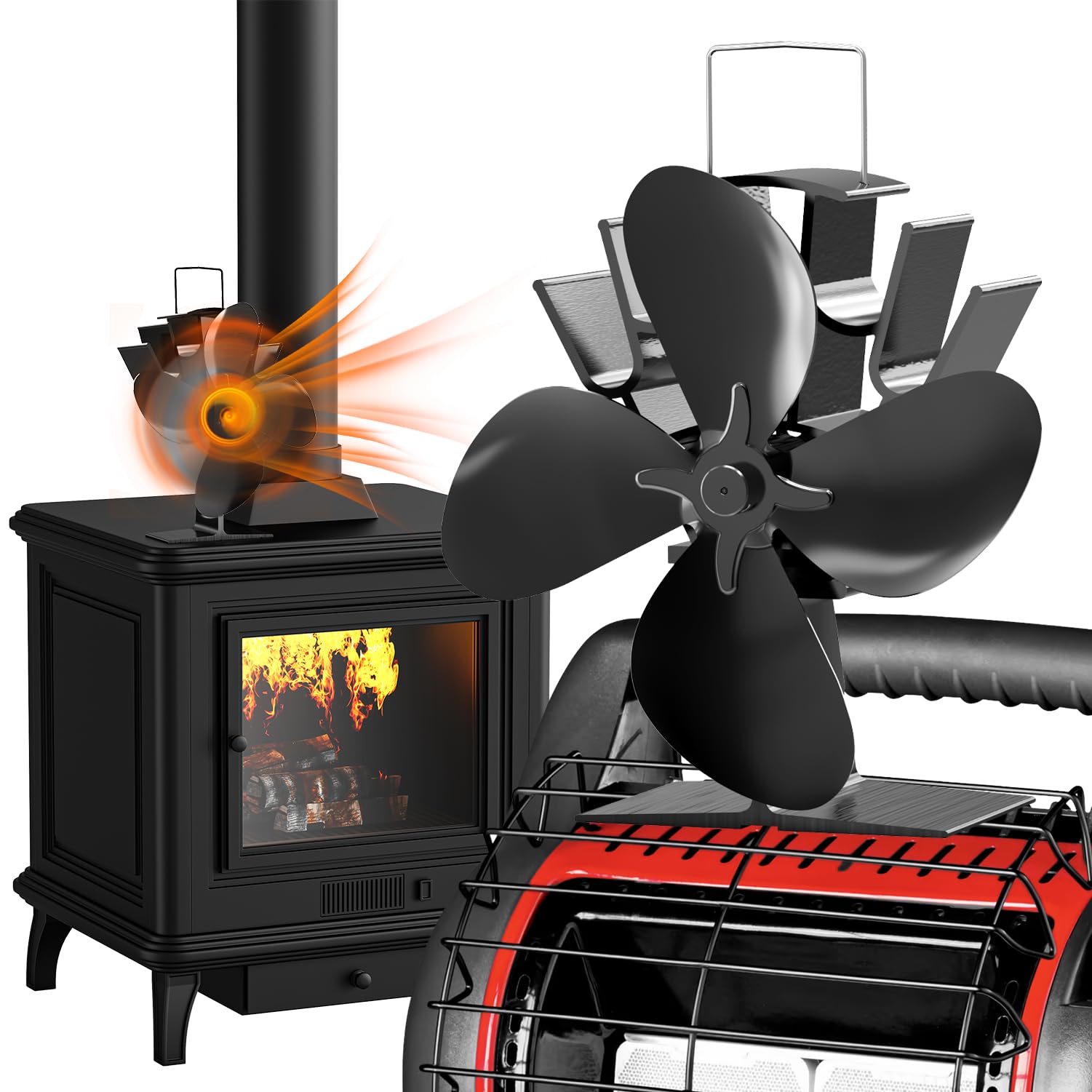 Eco-Friendly 4-Blade Heat Powered Wood Stove Fan - Non-Electric Fireplace Fan for Wood, Gas & Pellet Stoves - Energy Saving Stove Fan for Cozy Home Heating & Camping Use