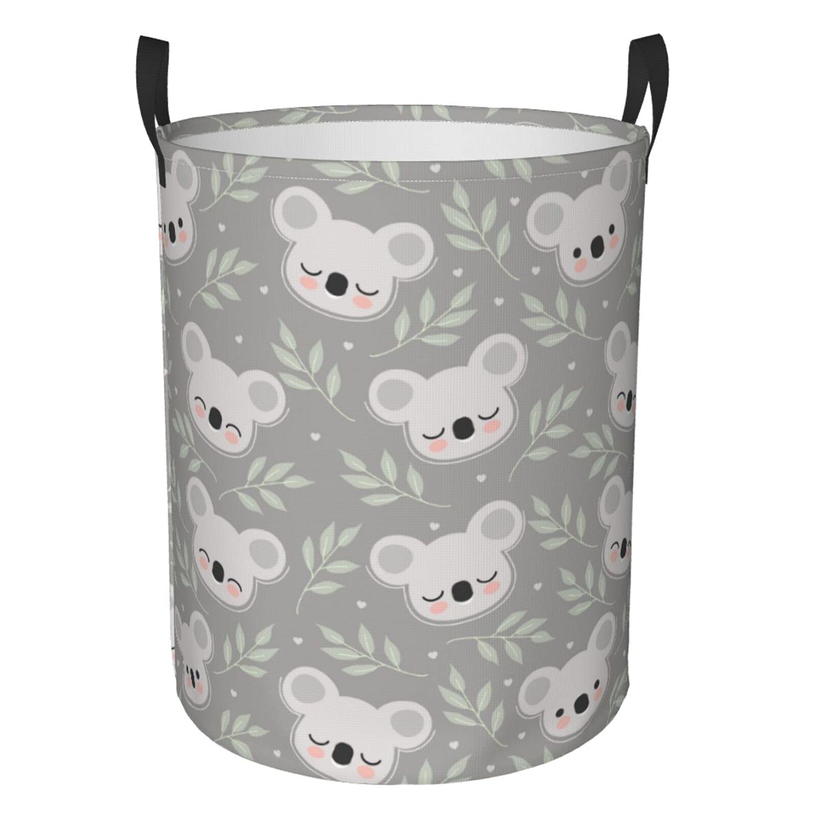 Foldable Waterproof Laundry Hamper with Handle - Large Collapsible Storage Basket for Clothes, Toys & Bathroom Organization | Cute Koala Leaves Design for Home, Dorm & Travel Use