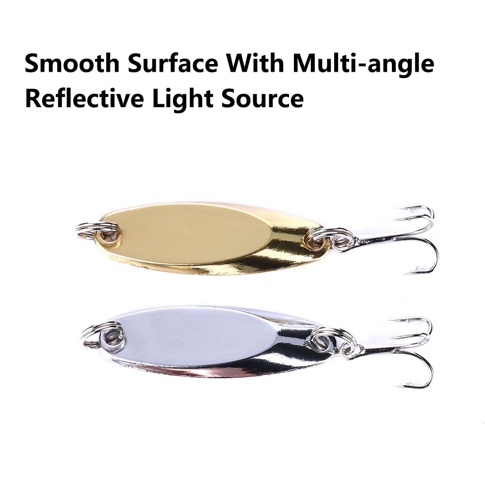 5-Pack Metal Fishing Spoon Lures with Treble Hooks - Saltwater & Freshwater Bass Trout Fishing Gear - Perfect for Lake, River, and Ocean Fishing Adventures