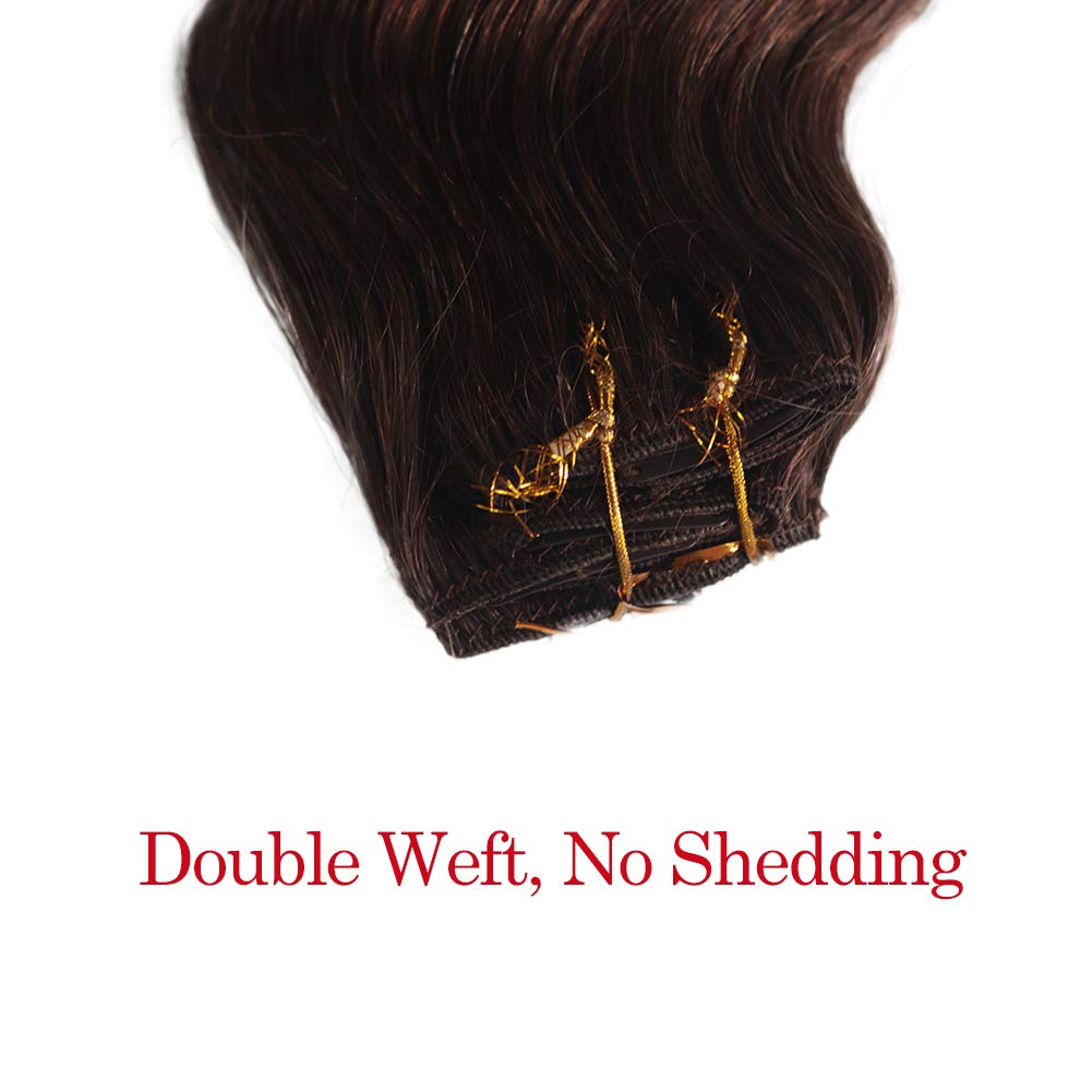 Dark Brown Body Wave Human Hair Clip-In Extensions - 8 Piece Set (180g, 22 Inch) | Double Weft Brazilian Remy Hair | Silky Soft & Natural Color | Perfect for Daily Styling, Parties & Special Occasions