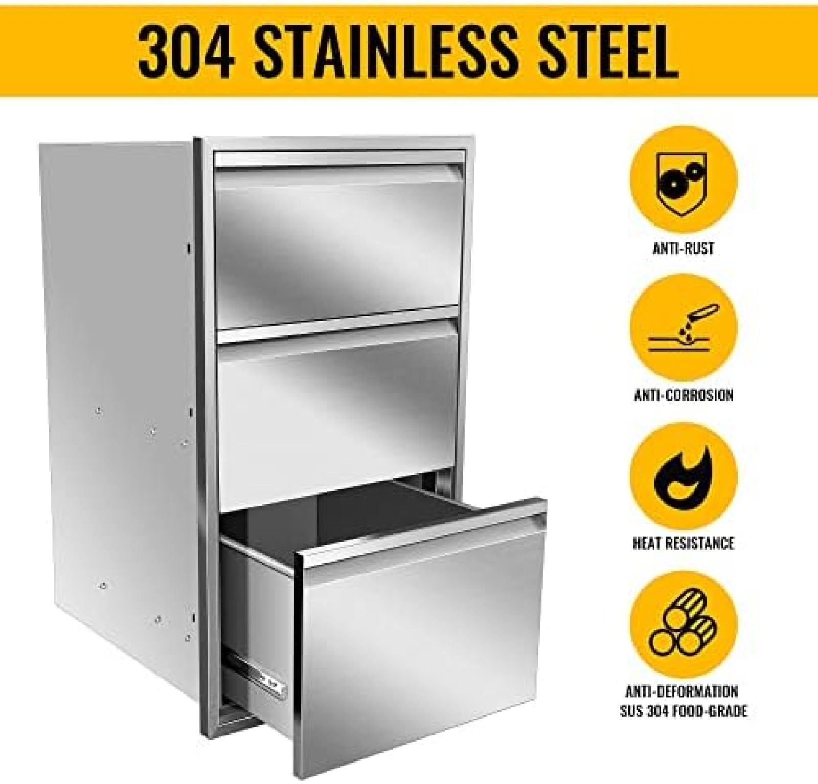 Stainless Steel Outdoor Kitchen Drawers - Flush Mount Double BBQ Access Drawers with Recessed Handle, 17W x 30H x 21D Inch - Perfect for BBQ Islands, Grill Stations & Outdoor Kitchen Organization
