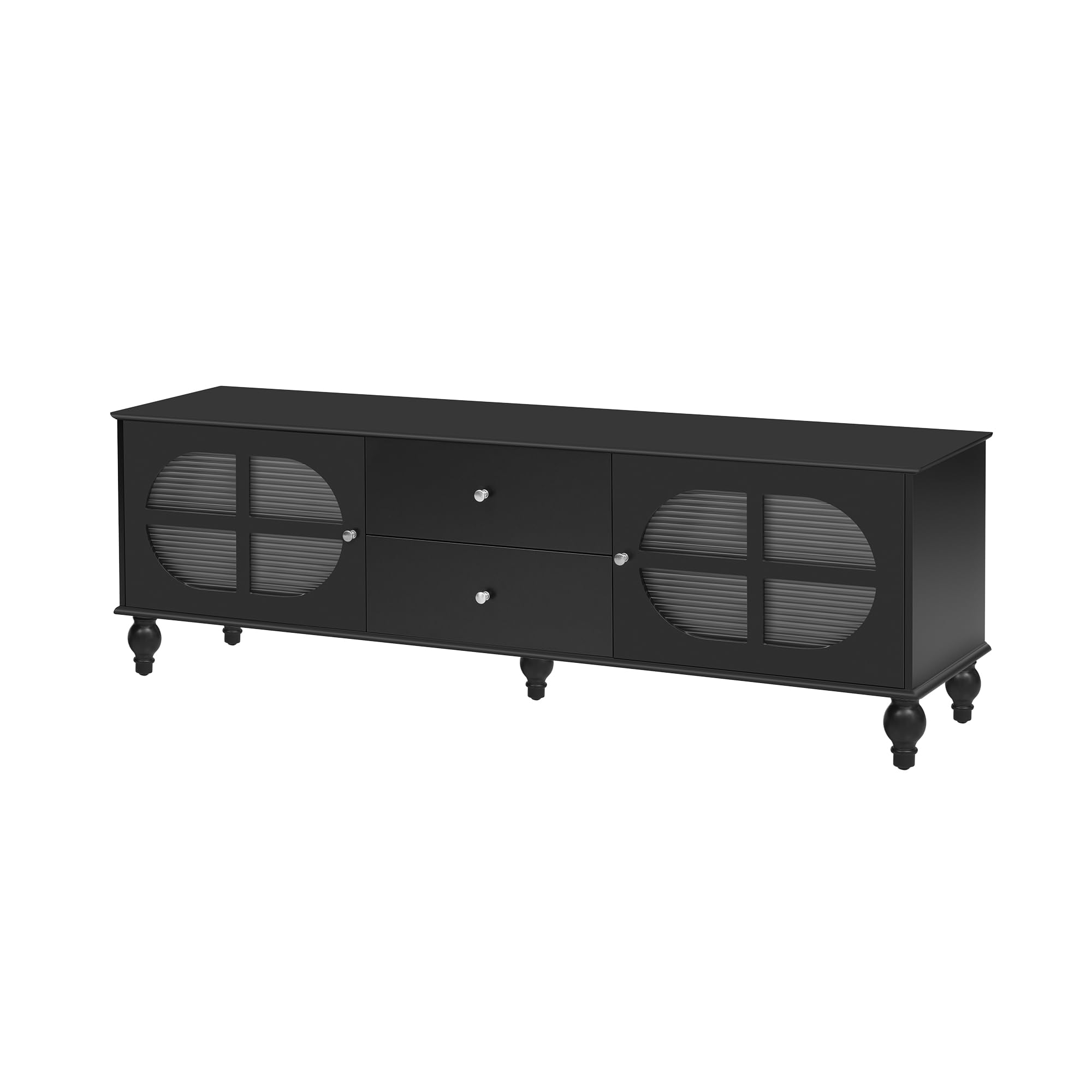 Modern TV Stand for 75 Inch TVs - Entertainment Center with 2 Drawers & 2 Fluted Glass Door Cabinets - 68.9