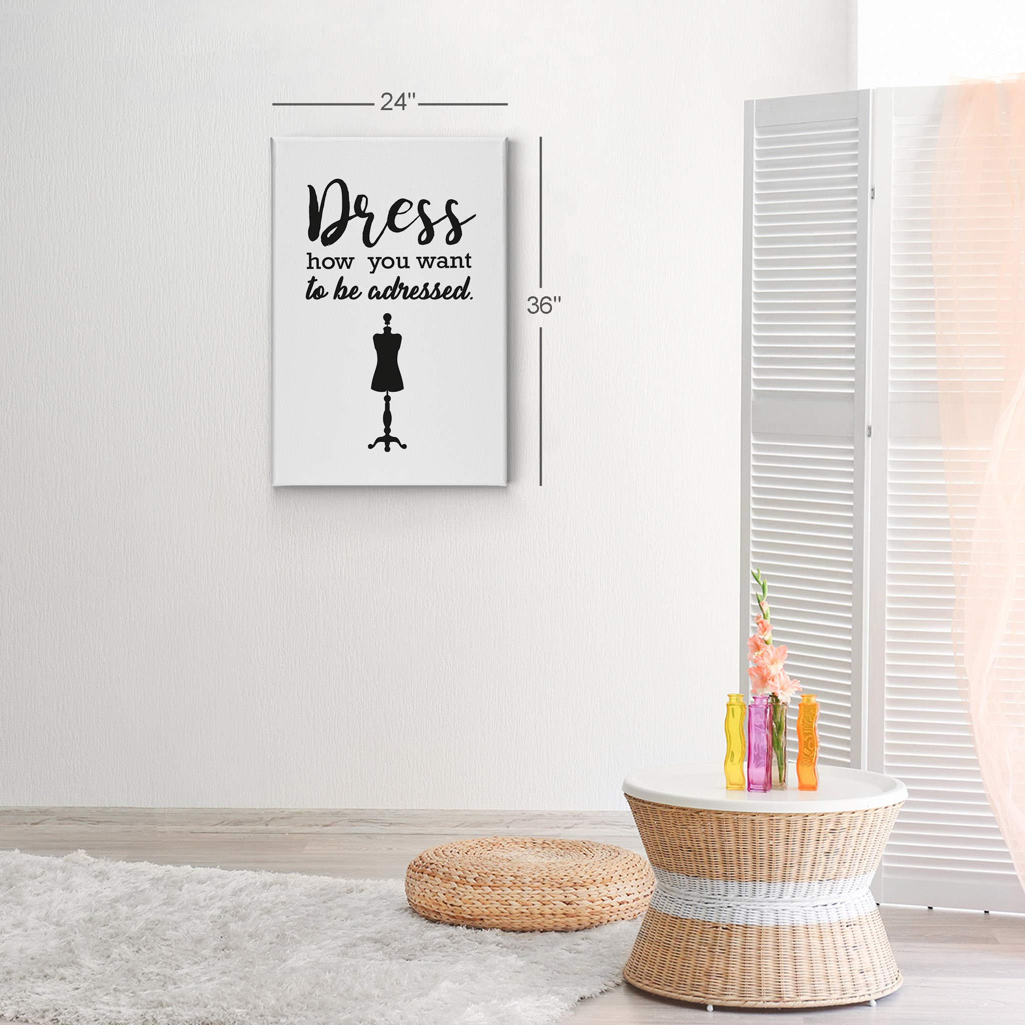 Smile Art Design 'Dress How You Want to Be Addressed' Quote Wall Art - Glam Fashion Silhouette Canvas Print (40x30 Inches) - Perfect for Office, Bathroom, Girls Room, Women's Dorm, Bedroom & Living Room Decor - Ready to Hang Motivational Wall Art for Home & Workspace Inspiration