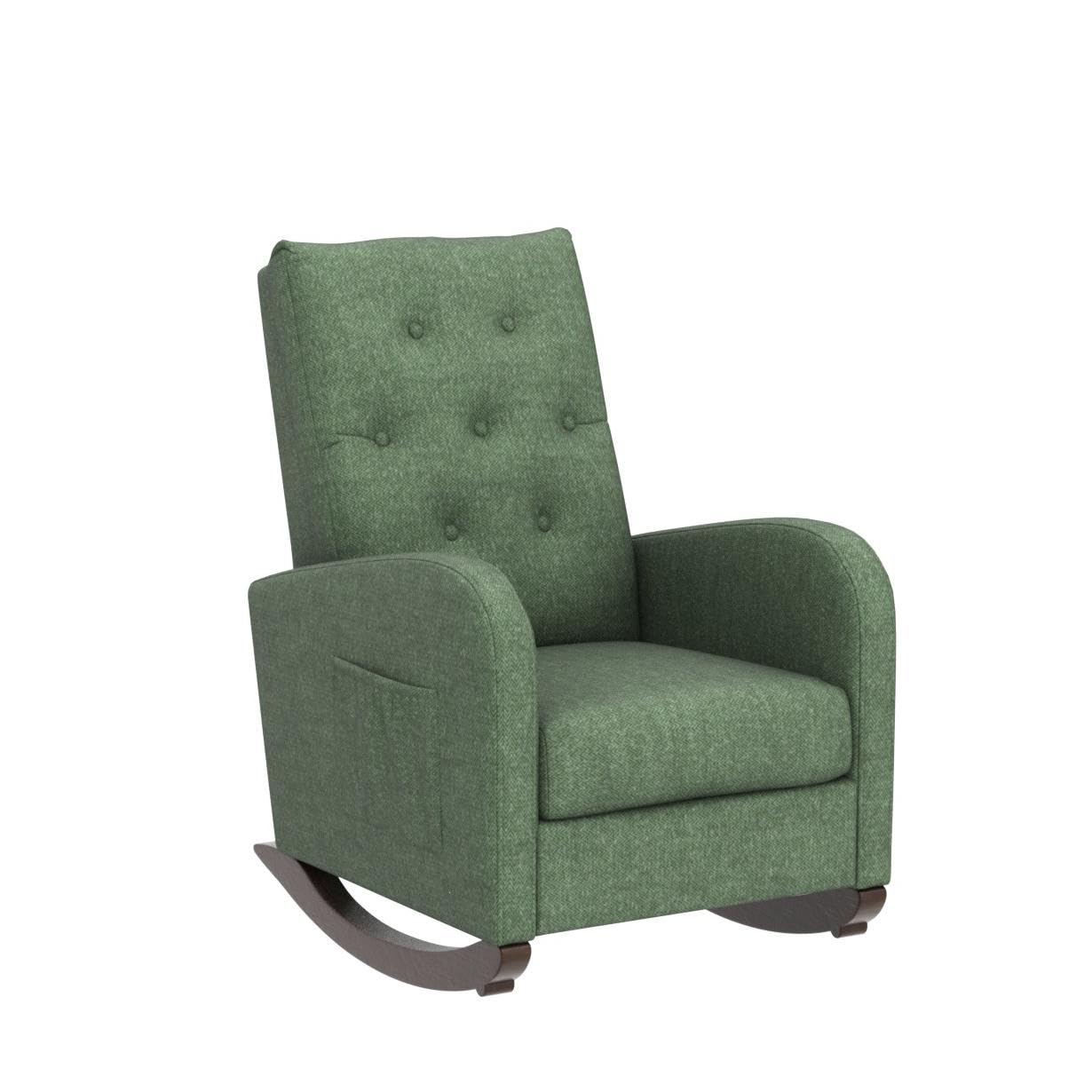Antetek Modern Upholstered Rocking Chair - Nursery Glider Rocker with Side Pocket, High Back Headrest Design - Comfortable Armchair for Living Room, Bedroom & Nursery (Green) - Perfect for Breastfeeding, Reading & Relaxing