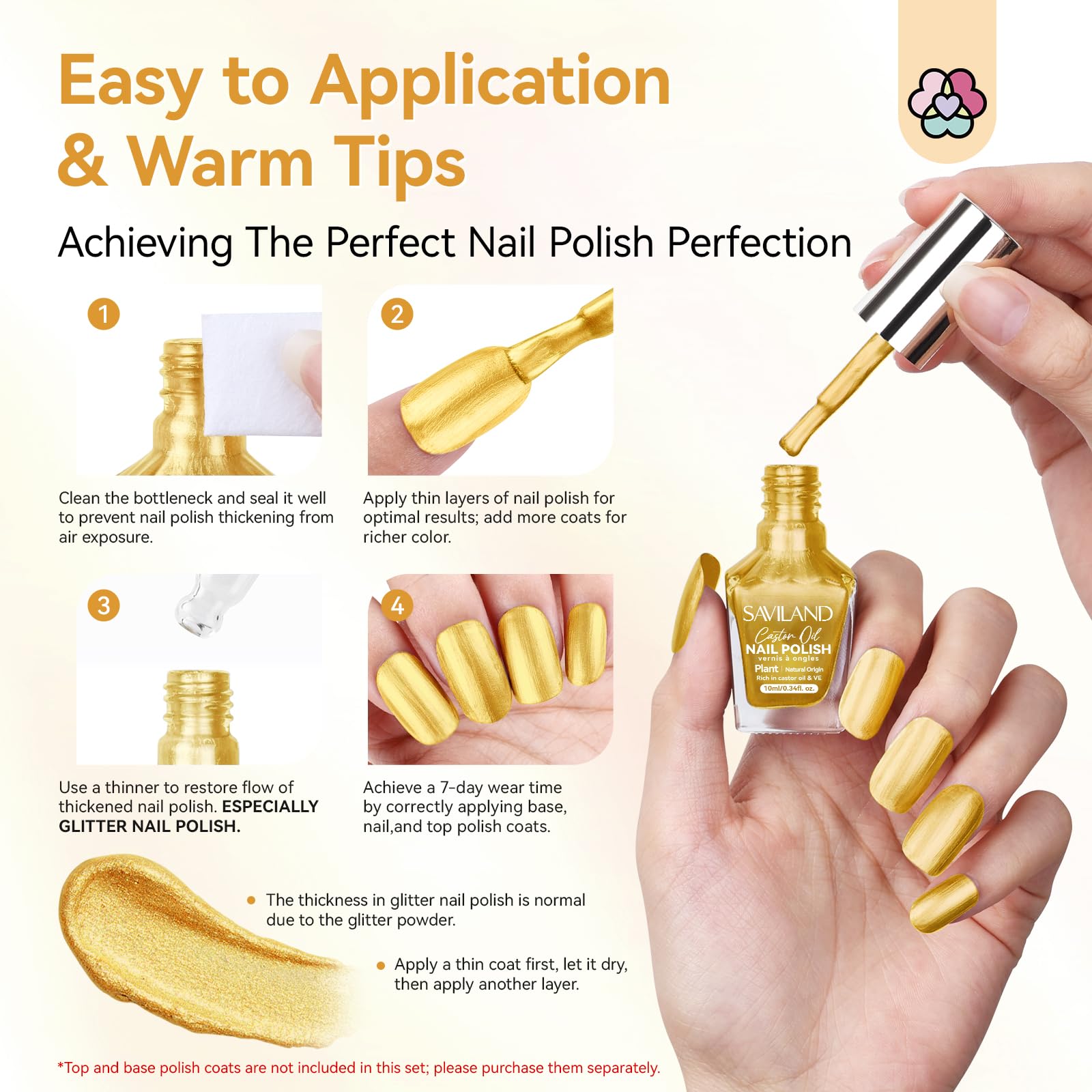 SAVILAND Gold Metallic Chrome Nail Polish - Quick Dry Air Nail Art Polish with Shiny Finish for Fingernails & Toenails | DIY Manicure Kit for Beginners | Home Salon & Professional Use | Perfect for Parties, Weddings & Special Occasions