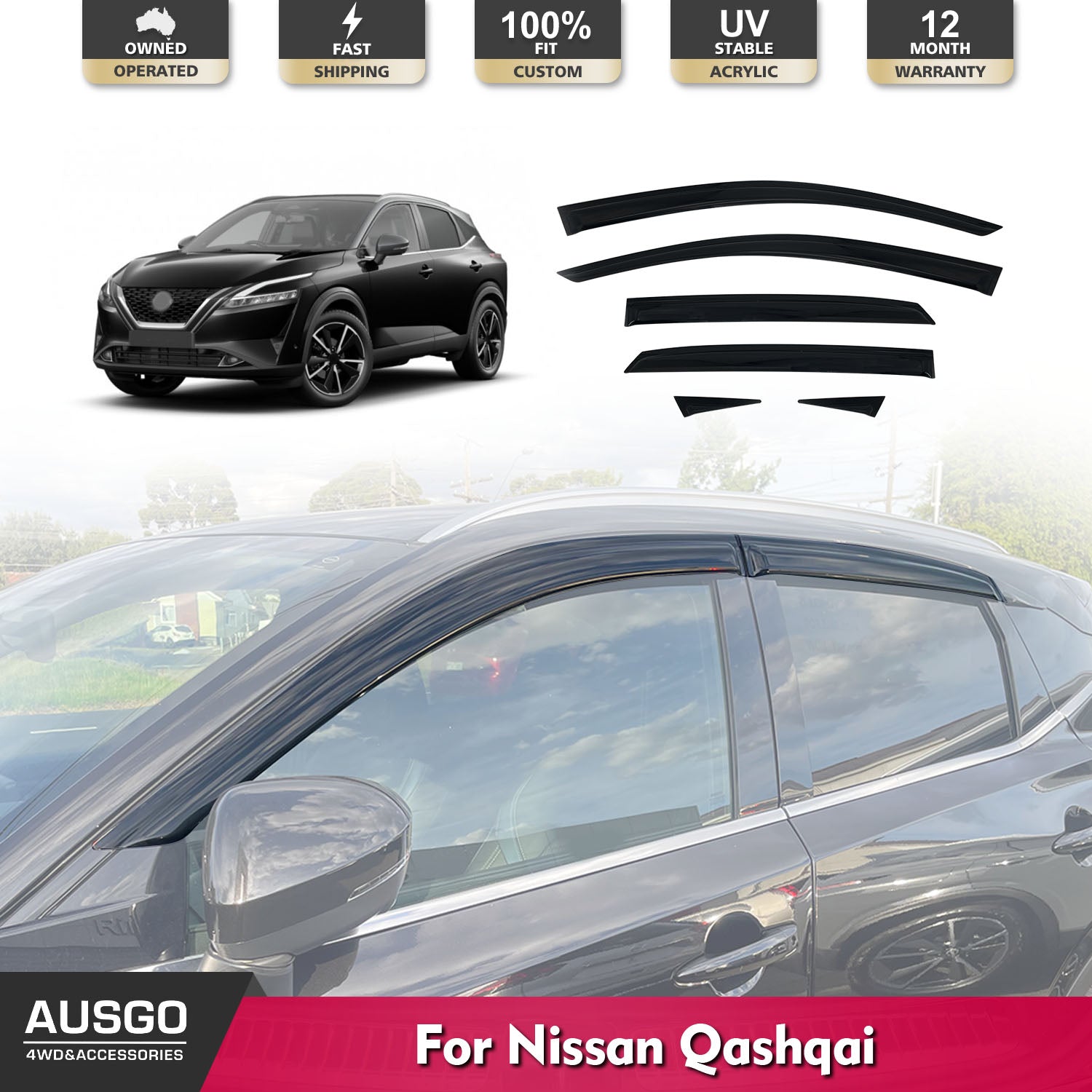 Premium Weather Shields for Nissan Qashqai J12 (2022-Present) - Durable Rain Guards & Window Deflectors for All-Season Protection - Perfect for Rainy Days, Road Trips & Outdoor Adventures