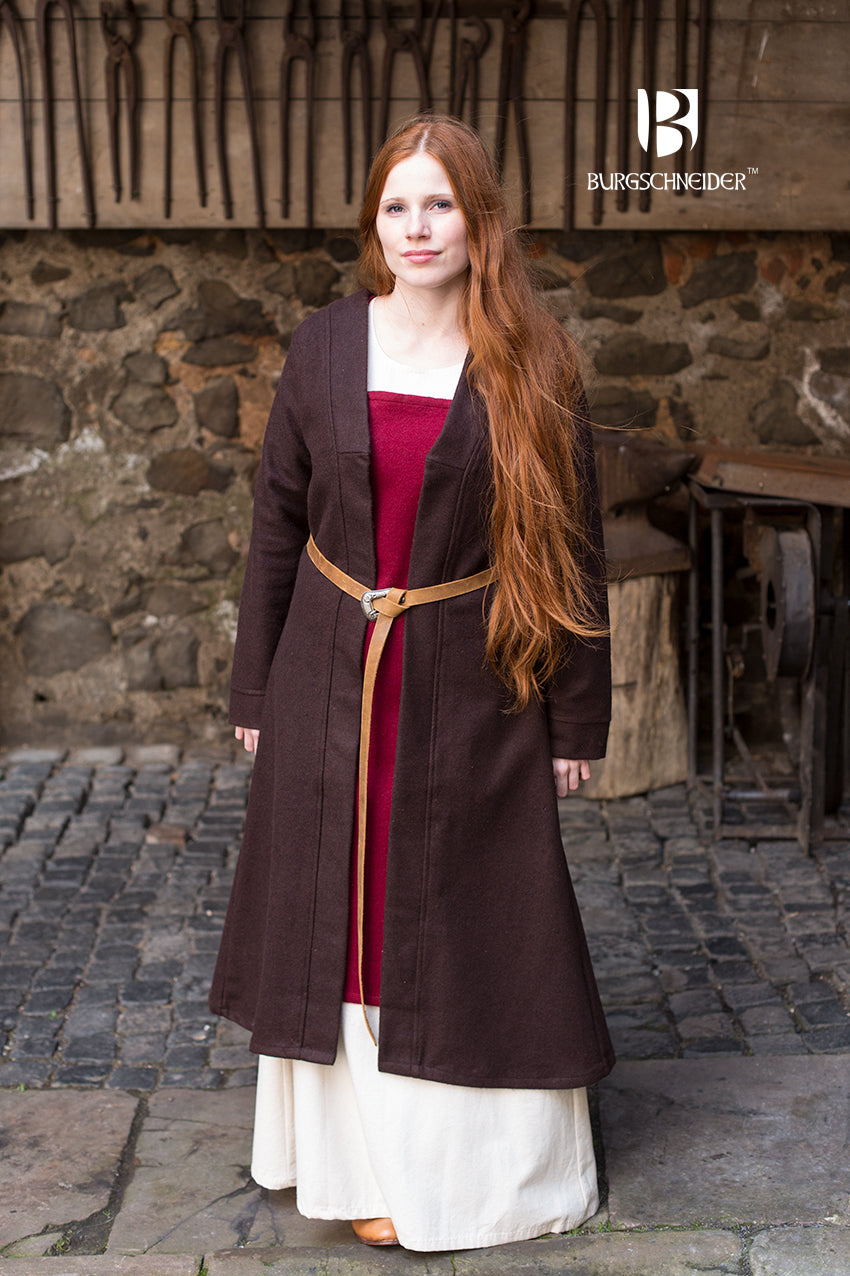 Birka Coat Aslaug Brown - Premium Viking-Inspired Wool Coat for Women | Perfect for Winter, Cosplay & Historical Reenactments