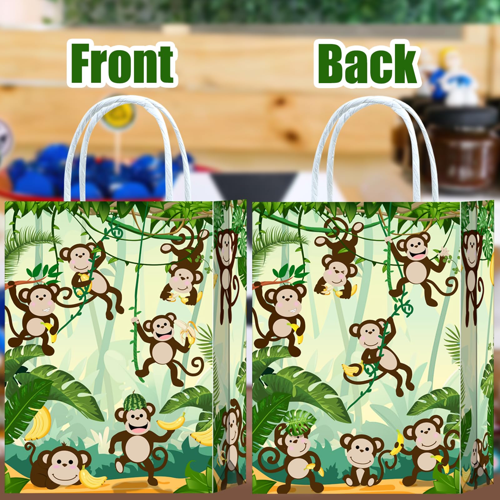 16-Piece Monkey Goodie Bags for Birthday Parties - Jungle Theme Treat Bags for Kids & Adults - Perfect for Monkey-Themed Celebrations, Baby Showers, and Zoo Animal Decorations