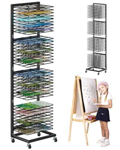 36-Shelf Metal Art Drying Rack with Lockable Wheels | Heavy-Duty Paint Storage Organizer for Art Studios, Classrooms & Schools | Perfect for Drying Paintings, Ceramics & Student Art Projects