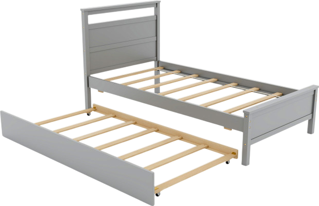Costway Twin Size Wooden Bed Frame with Trundle - 200 lbs Weight Capacity for Teens & Adults - Sturdy Platform Bed for Small Spaces, Guest Rooms & Kids Bedrooms