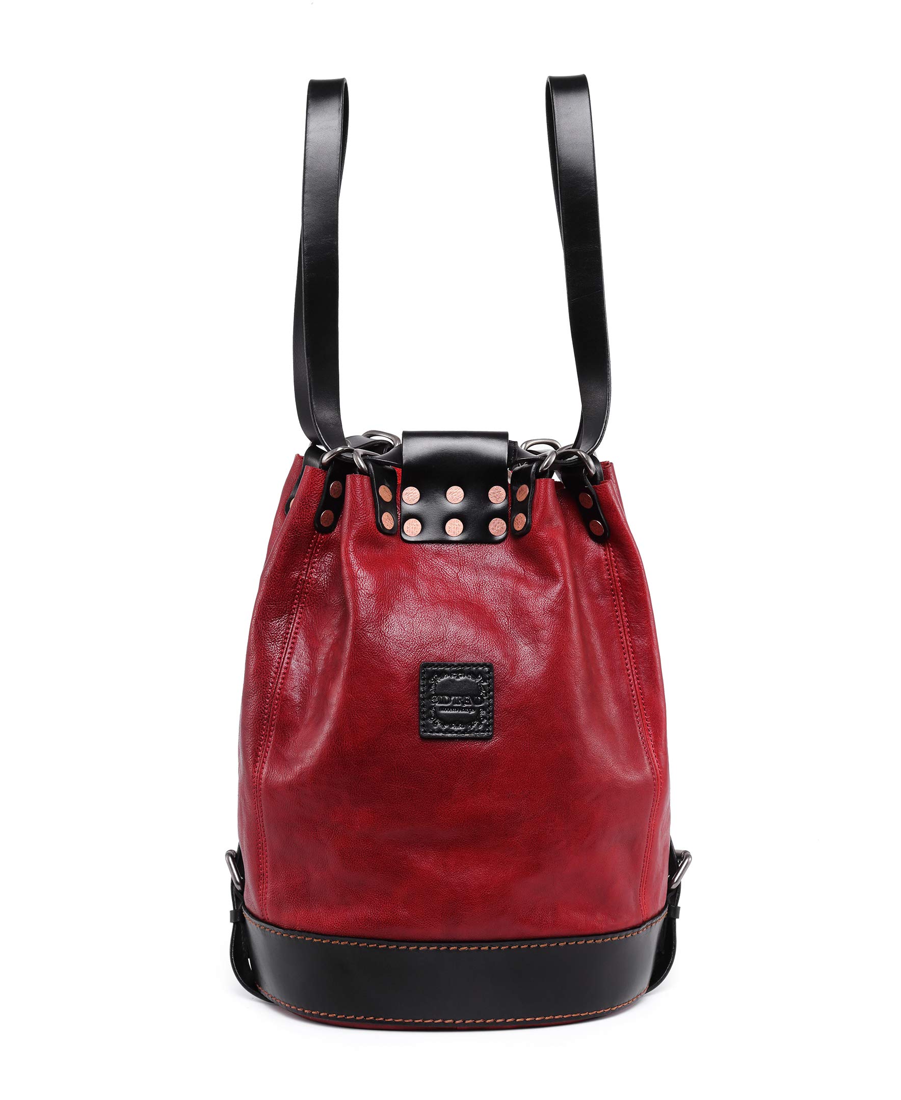 **Genuine Leather Stars Align Bucket Backpack for Women - Stylish Rose & Black Crossbody Bag - Perfect for Travel, Work, and Everyday Use**