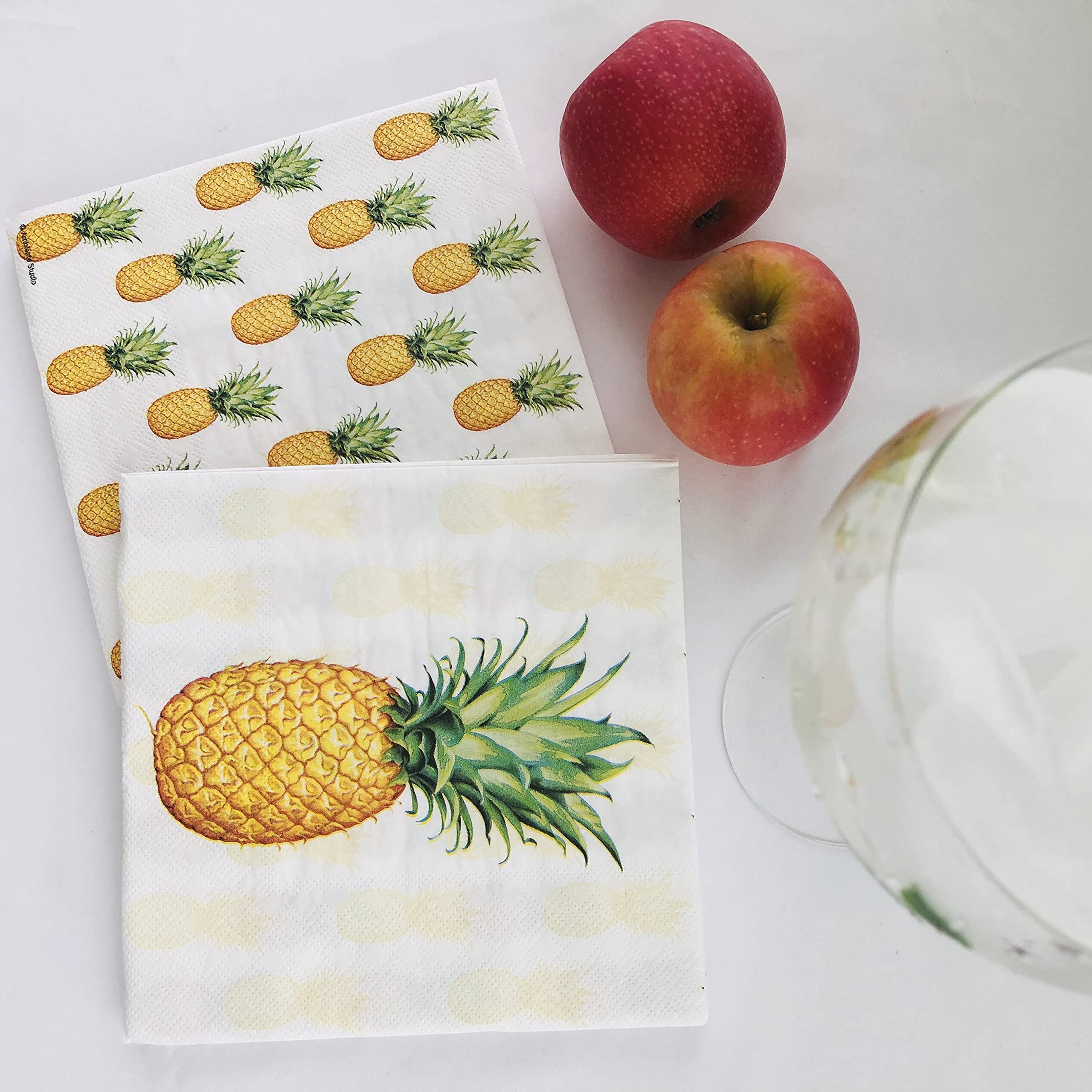 20-Count 13x13 Inch Pineapple Decoupage Paper Napkins for Cocktail Parties, Thanksgiving Dinner, and Tropical-Themed Decorations