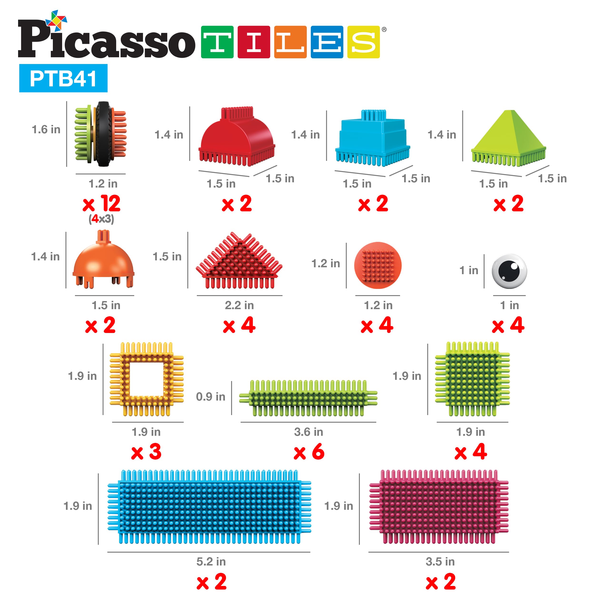 Picasso 41pc Hedgehog Blocks STEM Toy Set for Kids - Preschool Learning & Brain Development