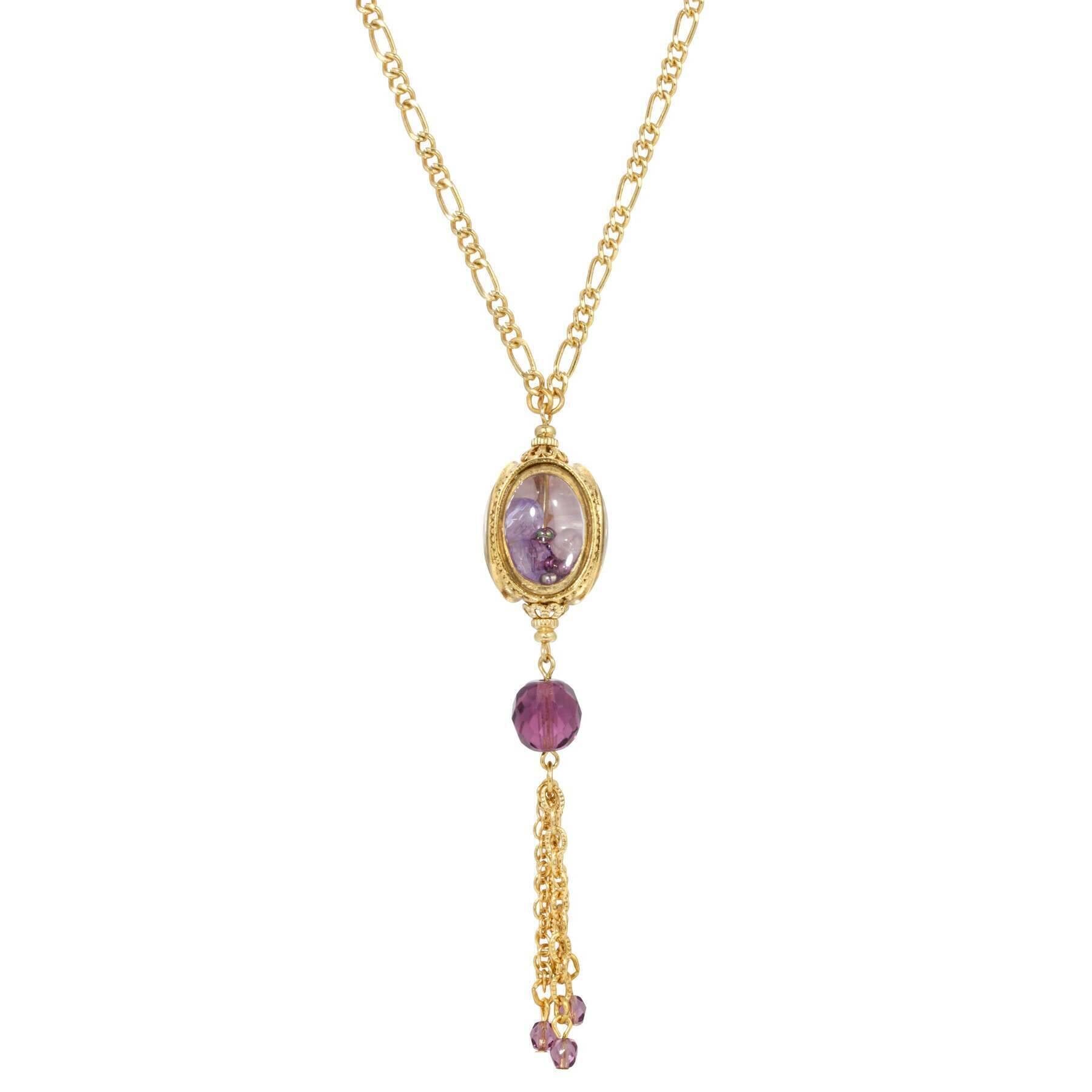 1928 Jewelry Amethyst Color Bead Drop Spinner Tassel Necklace - 26