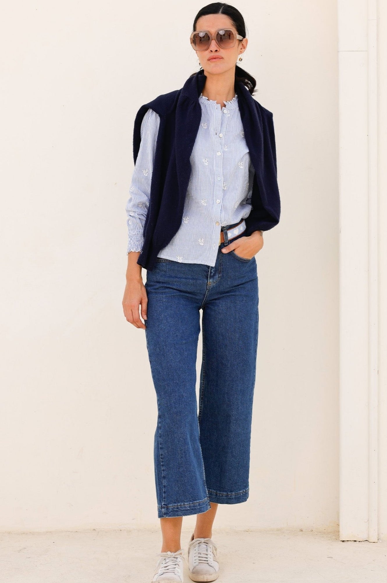 Cosima Organic Cotton Shirt for Women - Soft Breathable Blue & White Striped Tops - Perfect for Casual Wear, Office & Summer Outfits