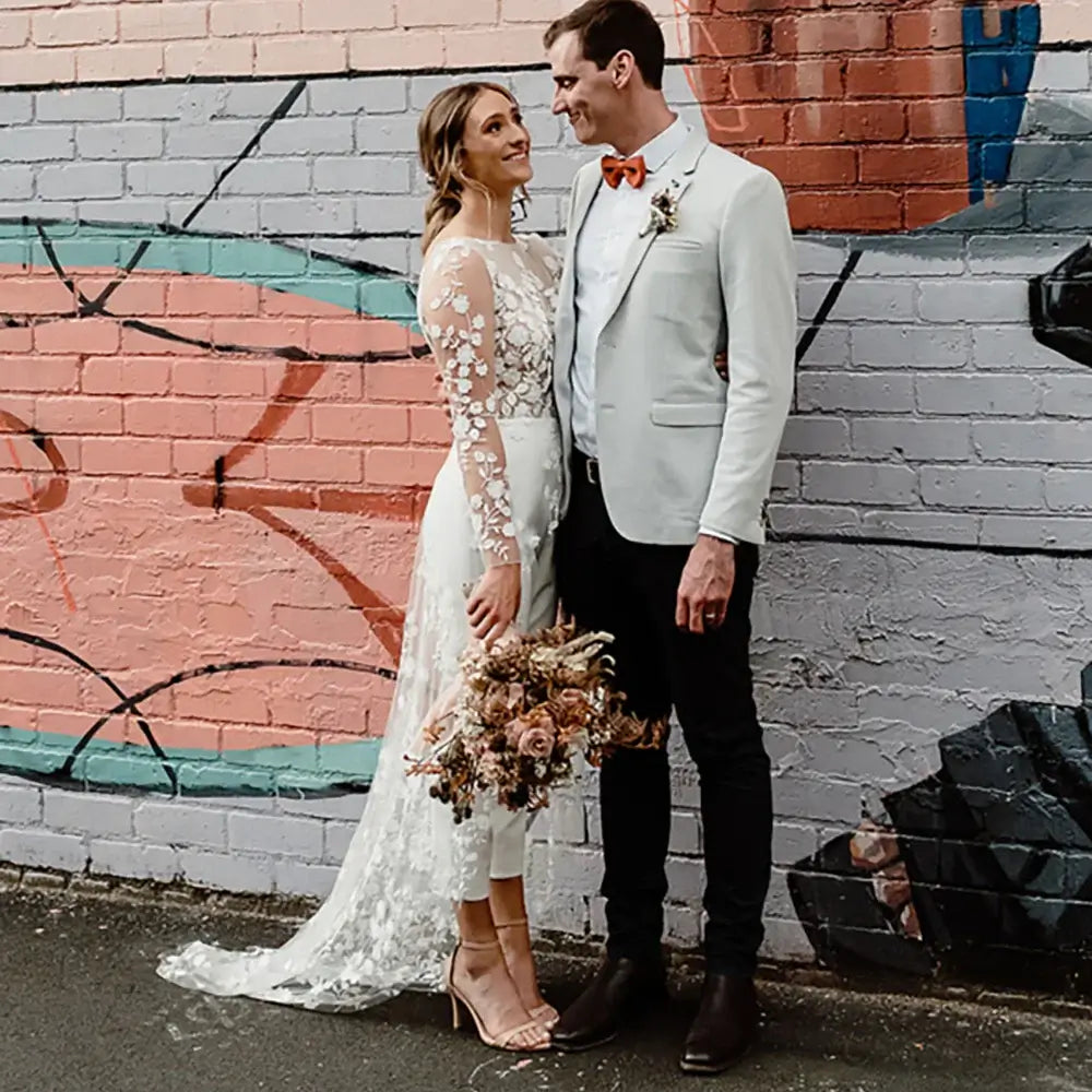 Elegant Floral Lace Backless Wedding Dress Jumpsuit - Perfect for Beach Weddings, Vow Renewals & Romantic Photoshoots