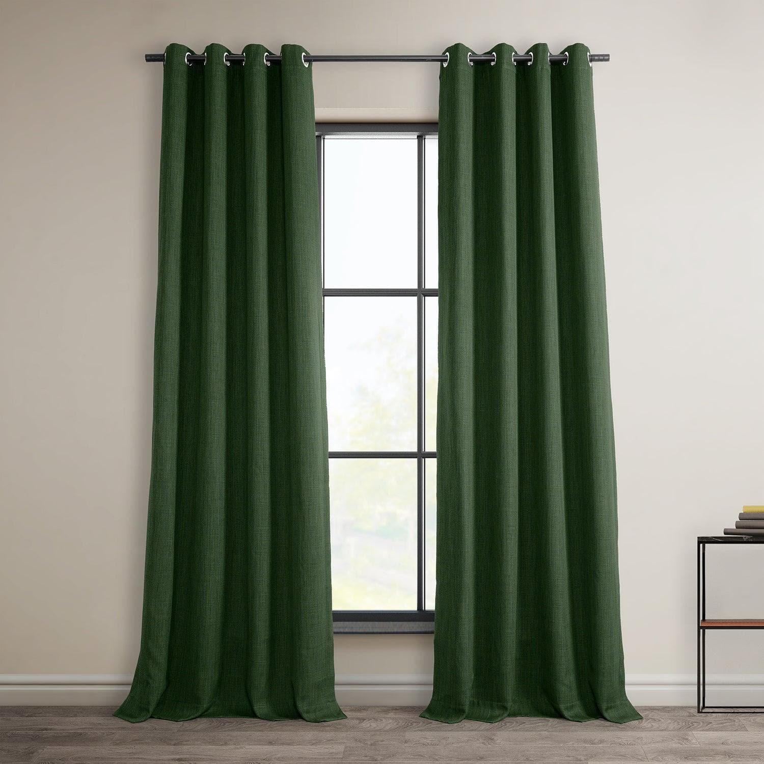 Key Green Grommet Textured Faux Linen Blackout Curtains - Thermal Insulated Window Drapes for Bedroom, Living Room & Home Decor