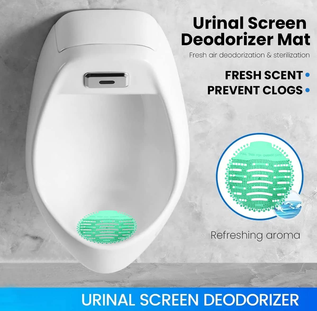 Zureni Scented Urinal Screen - 5 Pack Anti-Splash Toilet Deodorizer with Air Freshener for Men's Restroom (Pine, Lemon, Orange, Natural Breeze Fragrance) - Bathroom Odor Control & Splash Protection for Home, Office & Public Restrooms