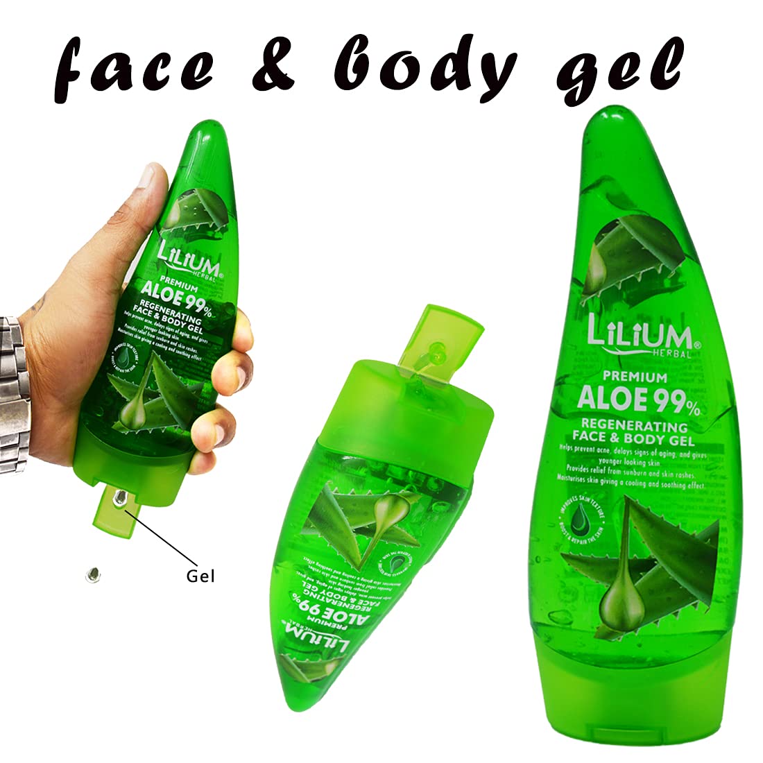 Lilium Regenerating Aloe Vera Face & Body Gel - 120ml | Soothing Moisturizer for Sunburn, Dry Skin & After Shave Care | Natural Skincare Solution