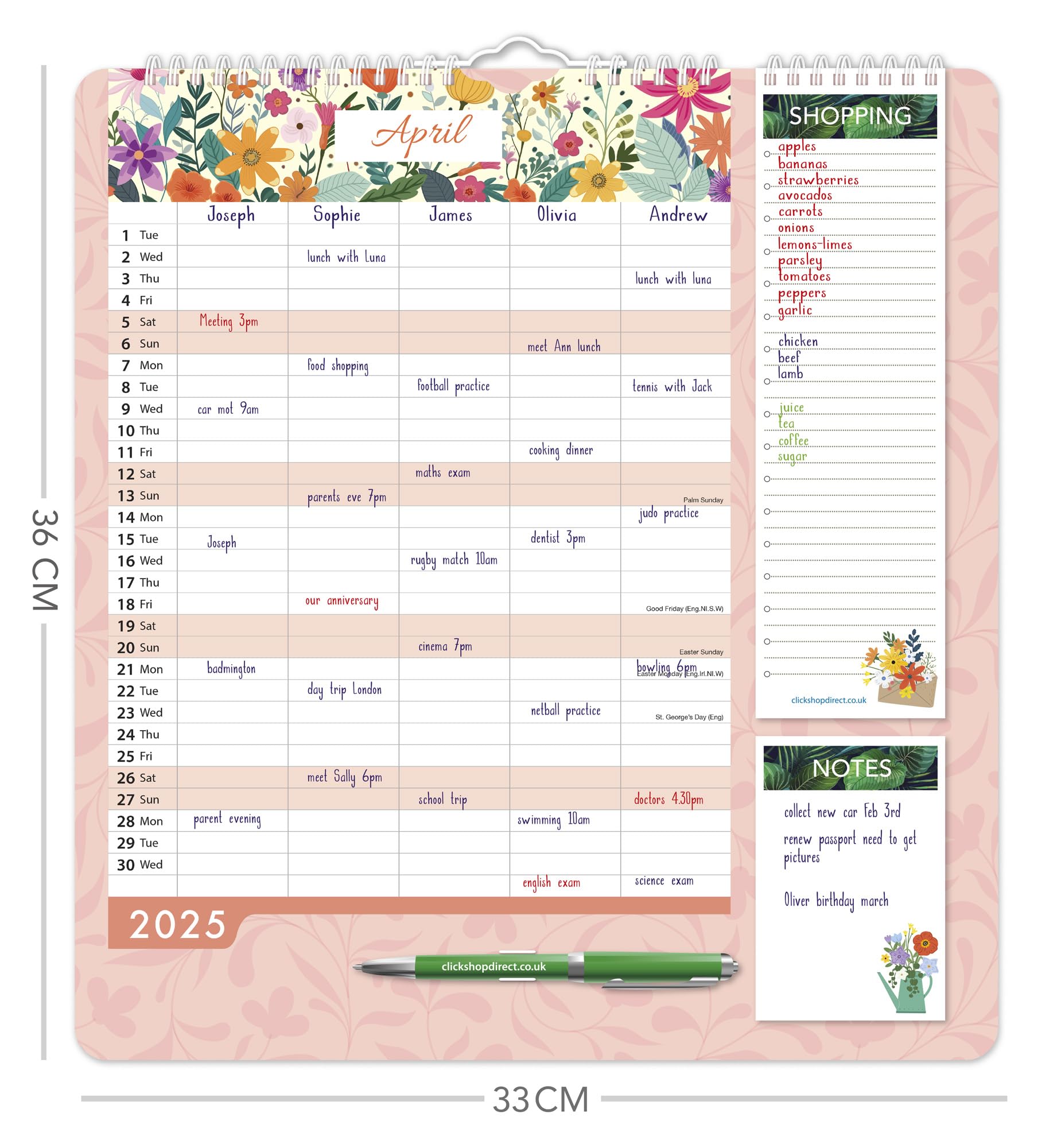 2025 Family Home Organizer Calendar - 5 Column Year Planner with Floral Leaf Design | Perfect for Home Office, School Planning & Gift Giving | Purple Flower Theme
