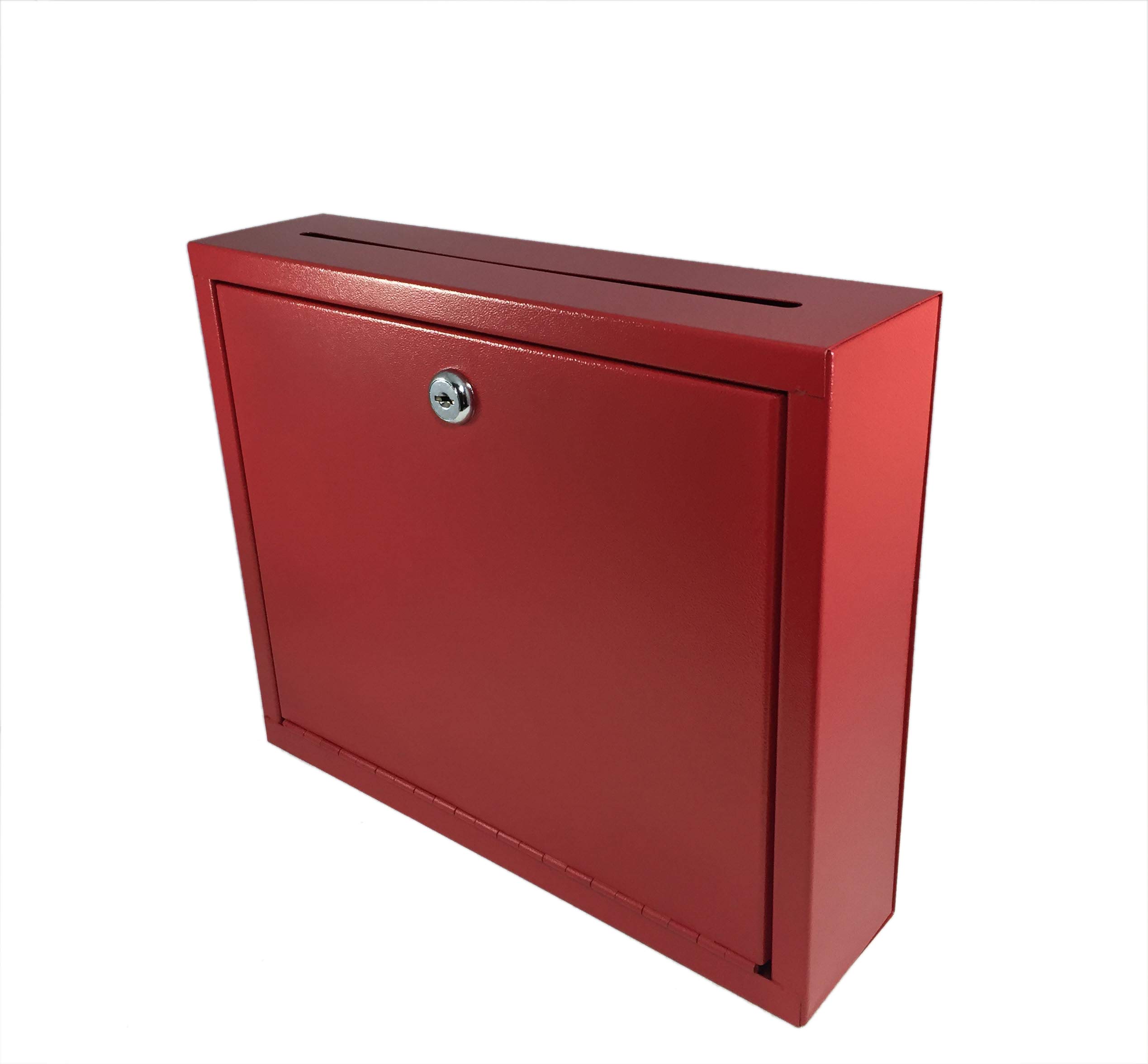 FixtureDisplays® Medium Wall Mountable Multipurpose Box - Suggestion, Donation, Drop, Mail & Cash Collection Box (Red) - Perfect for Offices, Schools, Retail Stores & Public Spaces