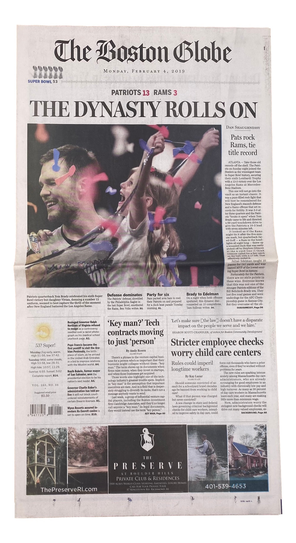New England Patriots Super Bowl LIII Champions Commemorative Newspaper - The Boston Globe February 4, 2019 Edition | Perfect for Sports Memorabilia Collectors and Patriots Fans Display