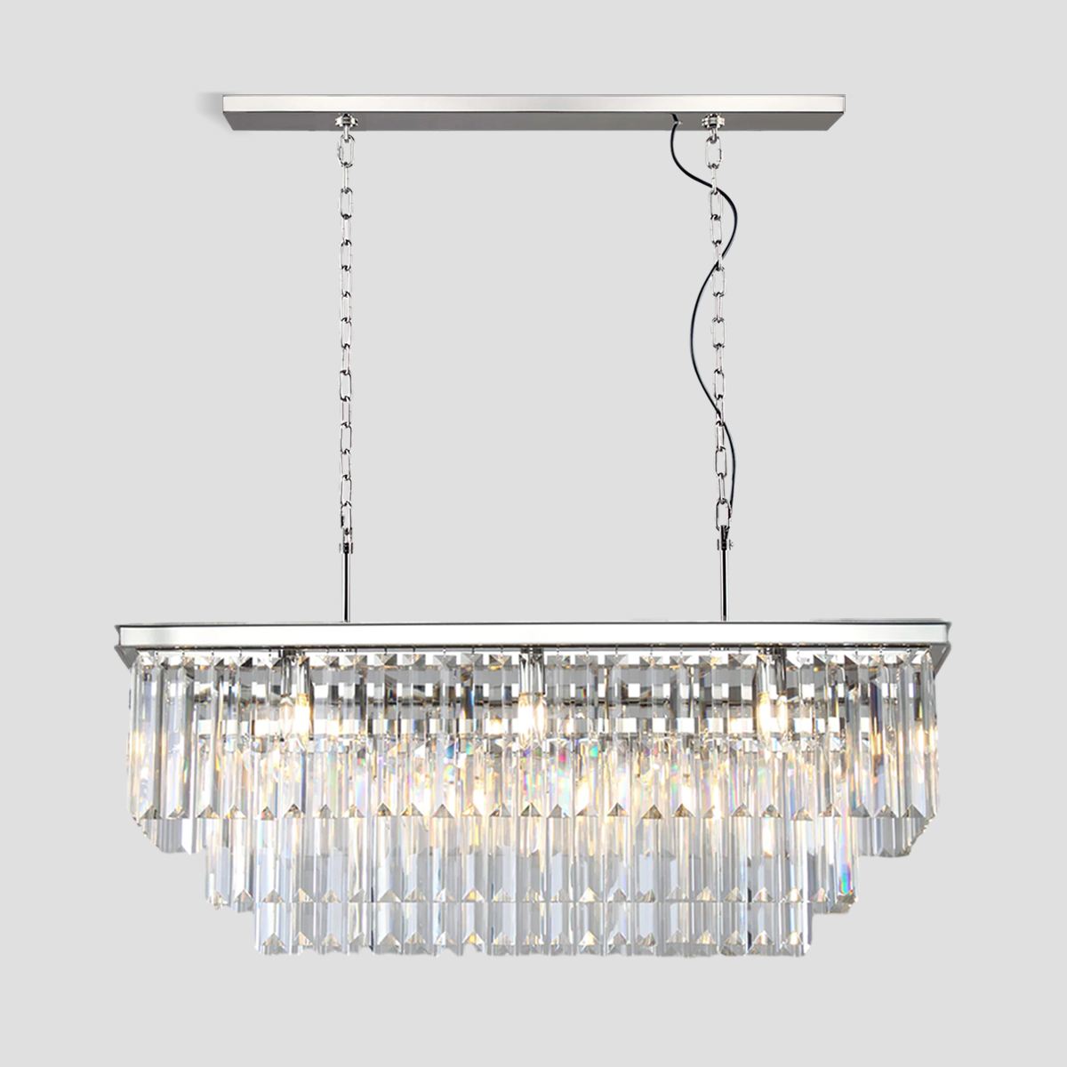 Falria 3-Tier Crystal Rectangular Chandelier - Modern Luxury Ceiling Light Fixture for Dining Room, Living Room & Bedroom | Elegant Home Decor Lighting