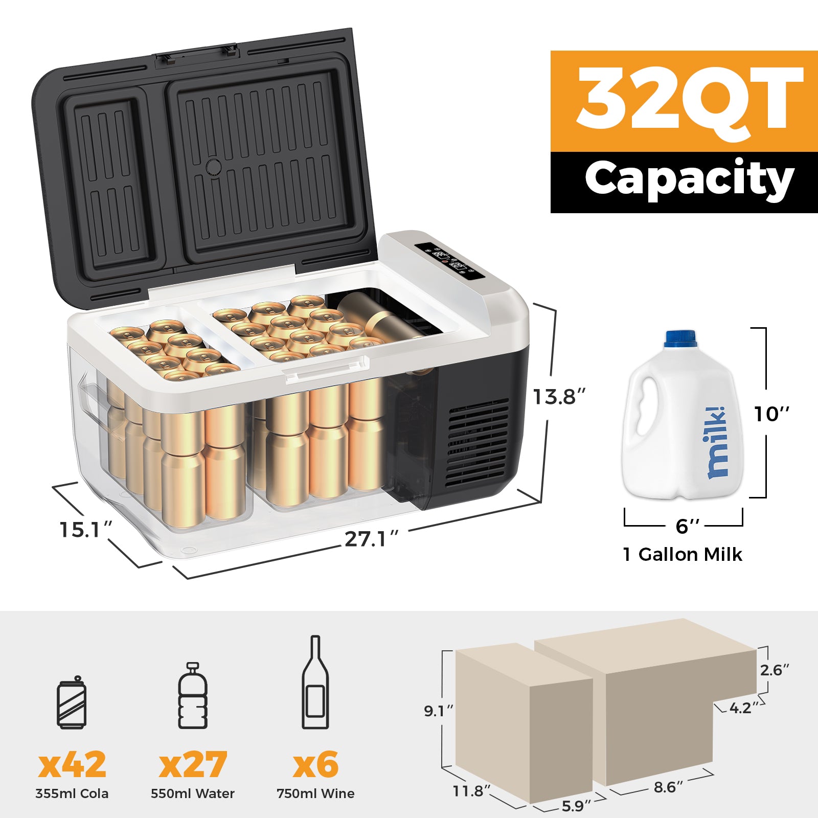 Setpower PT30 32Qt 12V Car Refrigerator Freezer with Dual Zone - Portable Mini Fridge for Camping, Road Trips & Outdoor Adventures