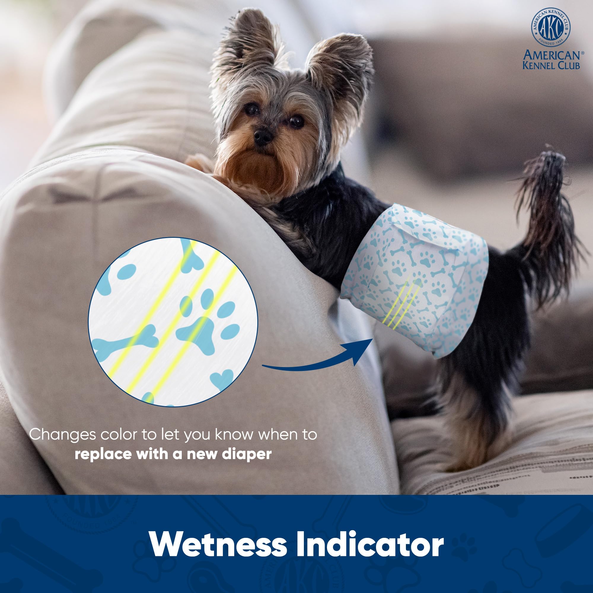 American Kennel Club Male Dog Wrap Disposable Diapers with Wetness Indicator - Small Size (50 Count) for Puppy Potty Training & Senior Dog Incontinence Care | Home Use, Travel & Vet Visits