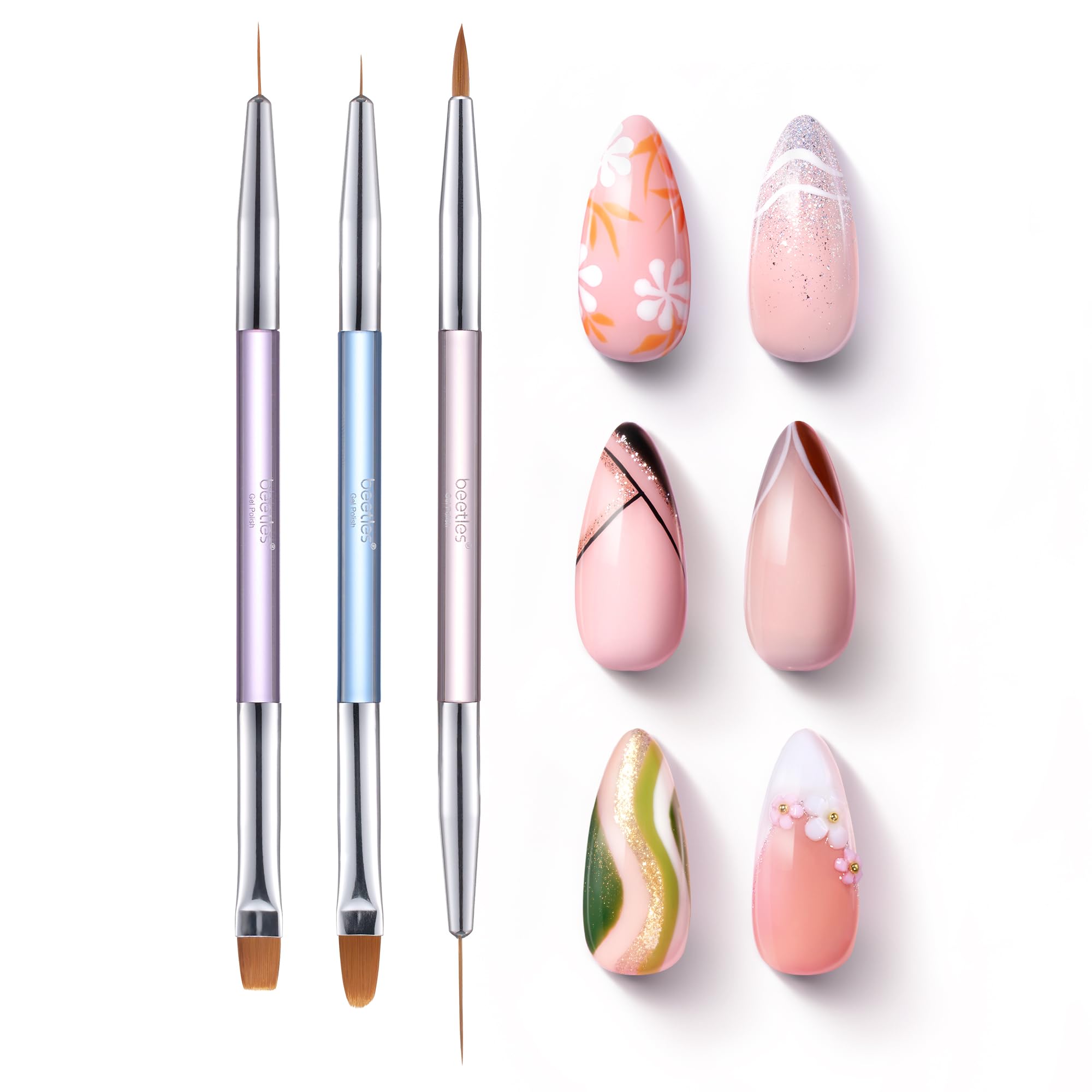 3PCS Professional Gel Nail Art Brush Set - Includes Liner, Petal & Oval Brushes for DIY Gel Polish Designs | Perfect for Home Manicure, Nail Salon & Gift for Women | Great for Beginners & Nail Art Enthusiasts