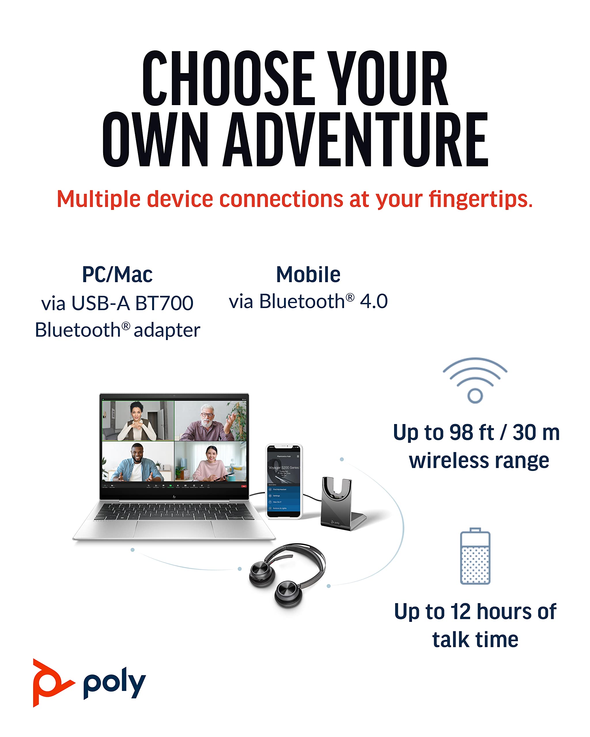 Poly Voyager Focus UC Wireless Headset with Charge Stand - Active Noise Canceling (ANC) Bluetooth Headphones for PC, Mac, Mobile - Compatible with Microsoft Teams, Zoom - Perfect for Home Office, Remote Work & Online Meetings (Amazon Exclusive)