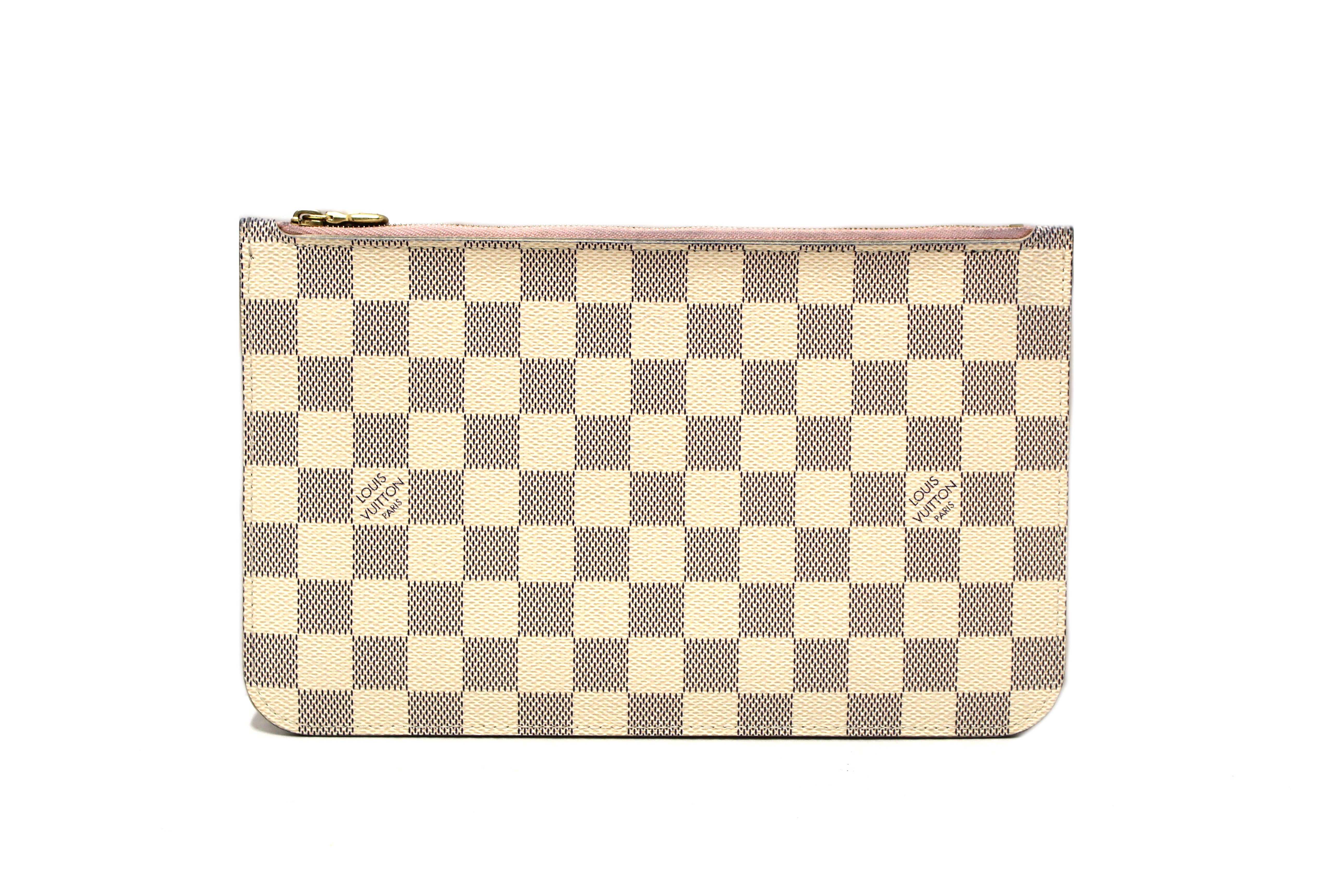 Original Louis Vuitton Damier Azur Canvas Neverfull Pouch Pochette Handbag - Luxury Designer Clutch for Women, Perfect for Travel, Shopping & Evening Events