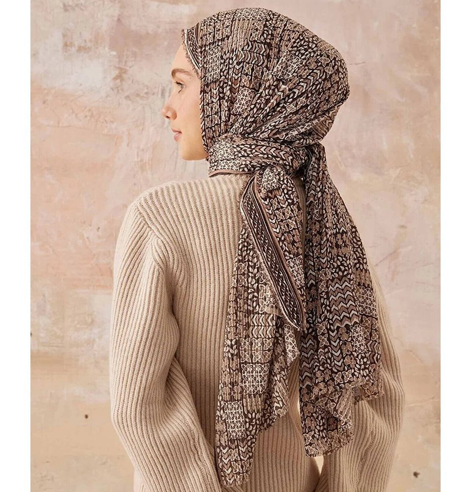 Abstract Crinkle Cotton Hijab Shawl - Soft & Breathable Brown Scarf for Women | Perfect for Daily Wear, Prayer, and Modest Fashion