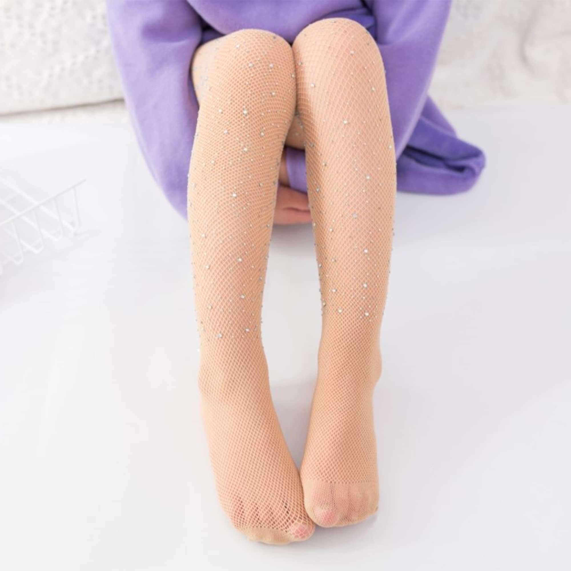 Sparkle Rhinestone Fishnet Stockings for Toddler Girls - Hollow Out Mesh Leggings Fashion Holiday Outfits - Perfect for Christmas, Birthday Parties & Dress-Up Play