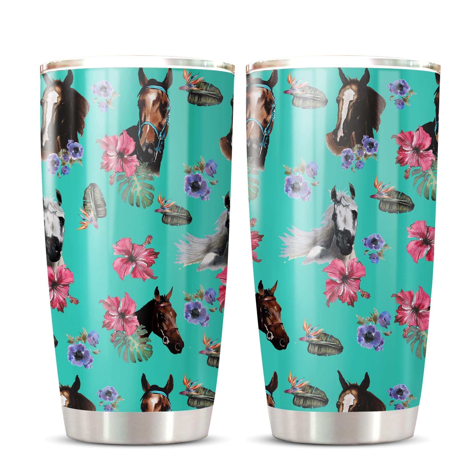 Floral Horse Tumbler - Insulated Leak Proof Travel Mug for Iced Coffee & Tea | Perfect Gift for Horse Lovers & Equestrian Girls | Great for Riding, Barn Visits & Outdoor Adventures
