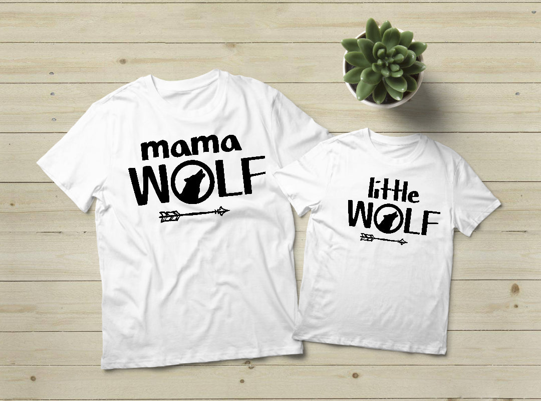 Mom and Son Matching Outfits - Mama Wolf & Little Wolf T-Shirts | Family Matching Clothes for Mother's Day, Birthday & Photo Shoots