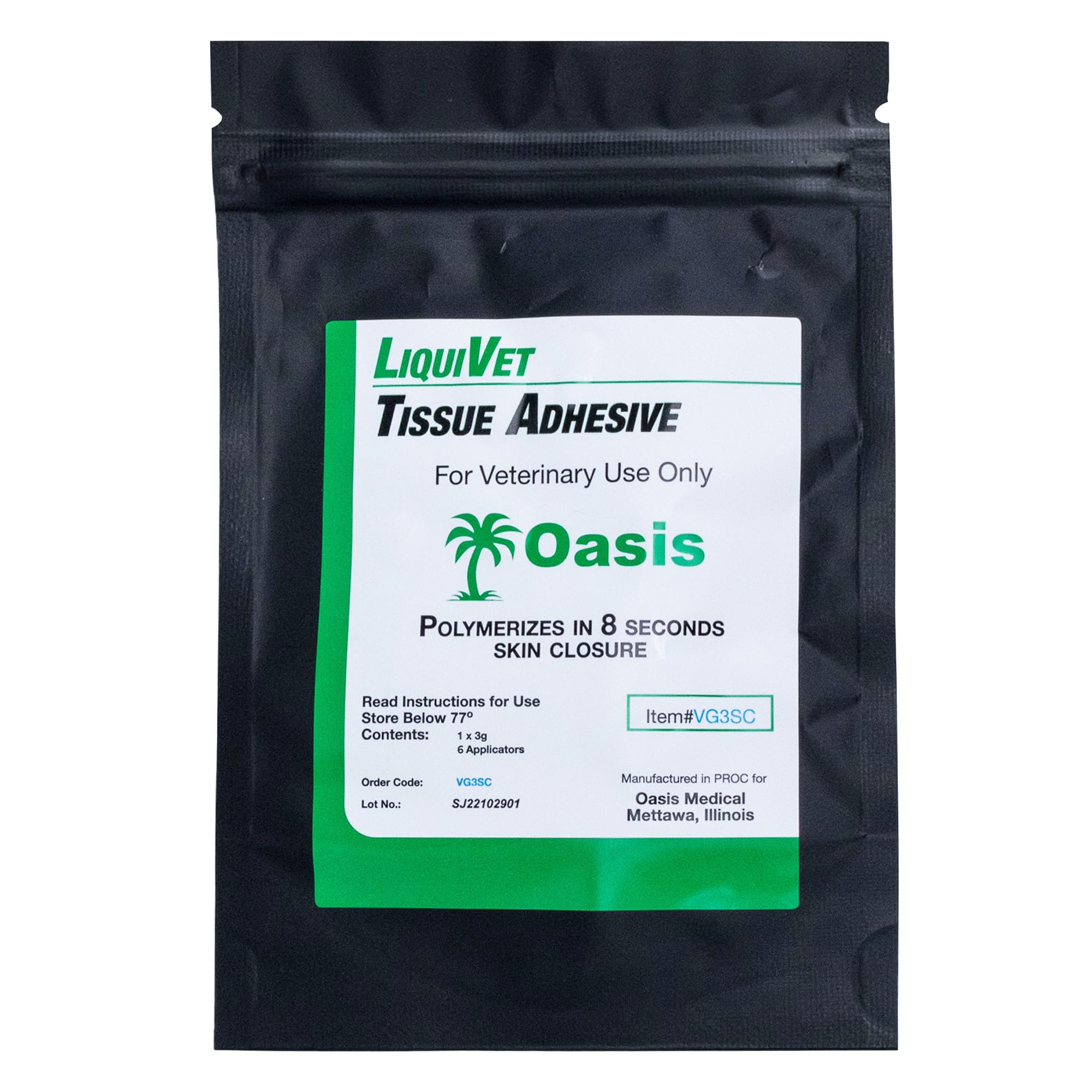 Liquivet 8 Second Tissue Adhesive - Fast-Acting Vet Skin Glue for Wound Closure | 3mL Bottle with 6 Applicators | Ideal for Pet First Aid, Surgical Incisions & Emergency Wound Care