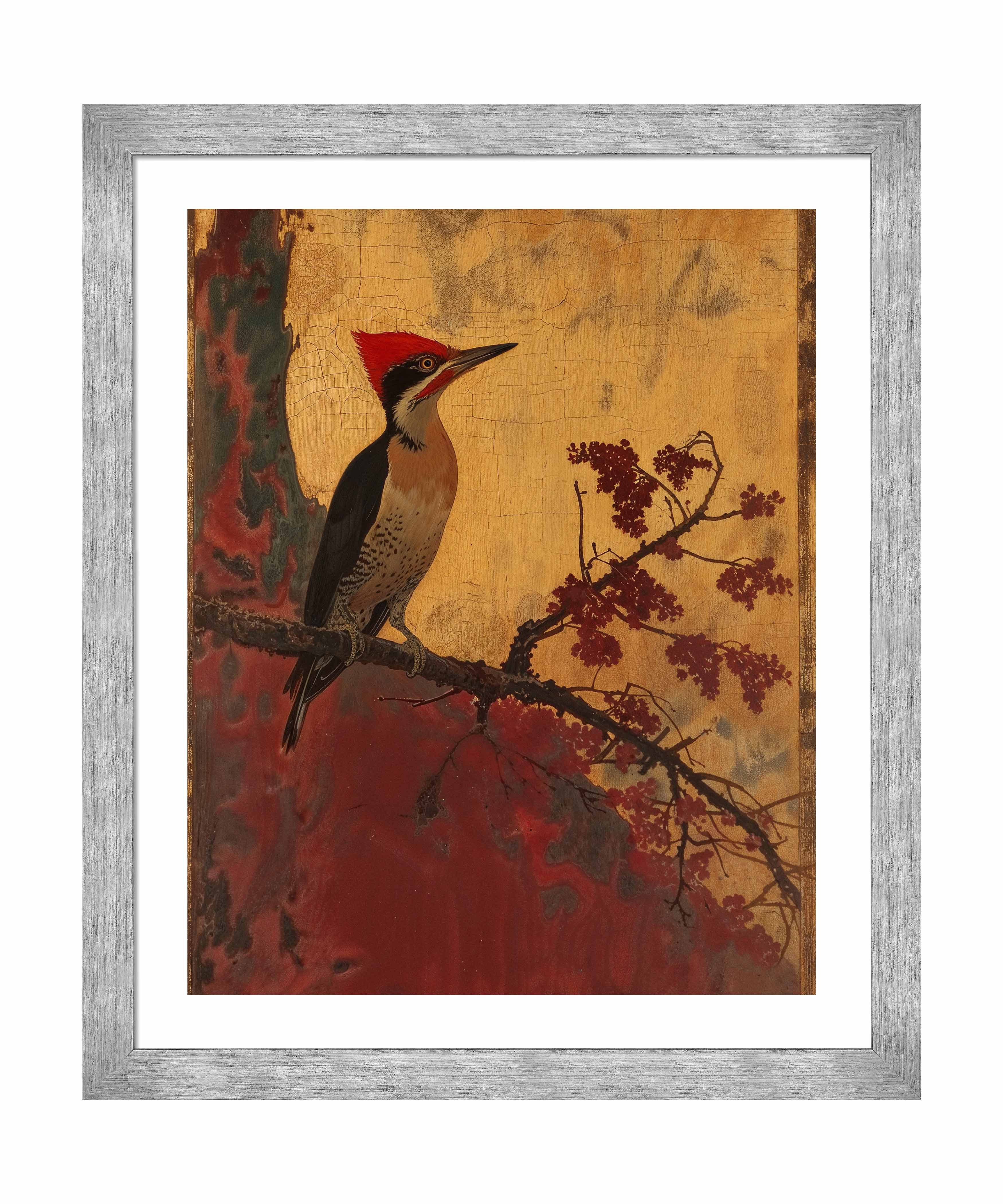 Echoes of Silk Woodpecker in Autumn Splendor - Premium Art Prints for Home & Office Decor | Nature-Inspired Wall Art for Living Room, Bedroom & Office