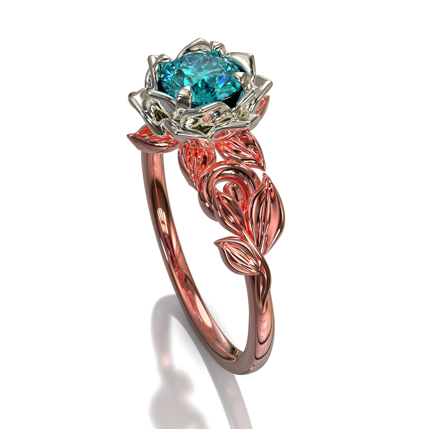 Two Tone Teal Sapphire Flower Engagement Ring - Vintage Inspired Wedding Band for Women - Perfect for Proposals, Anniversaries & Romantic Occasions