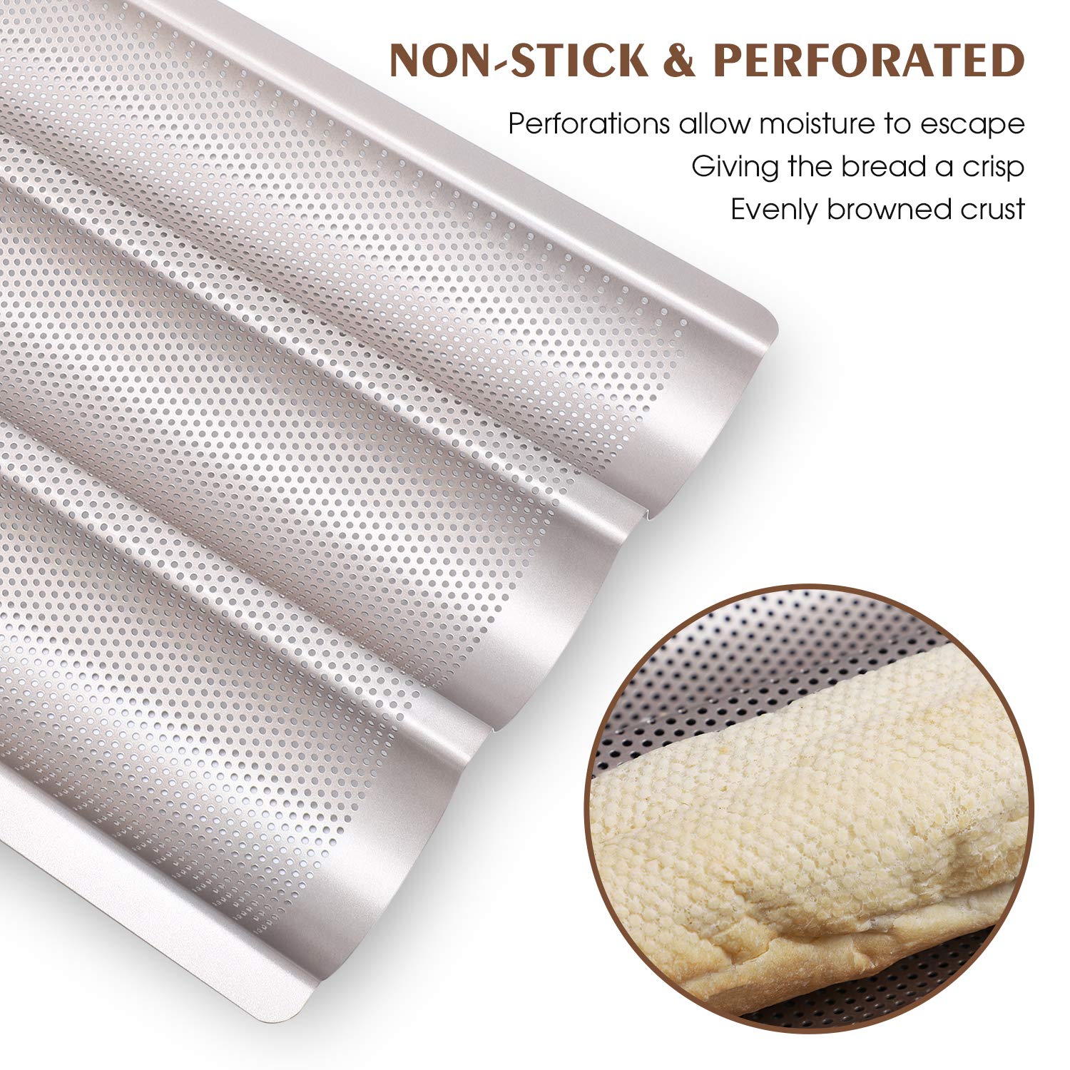 Nonstick French Baguette Pan - 3 Slot Perforated Italian Loaf Bread Baking Mold for Perfect Golden Crust | Ideal for Home Baking, Restaurants & Artisan Bread Making