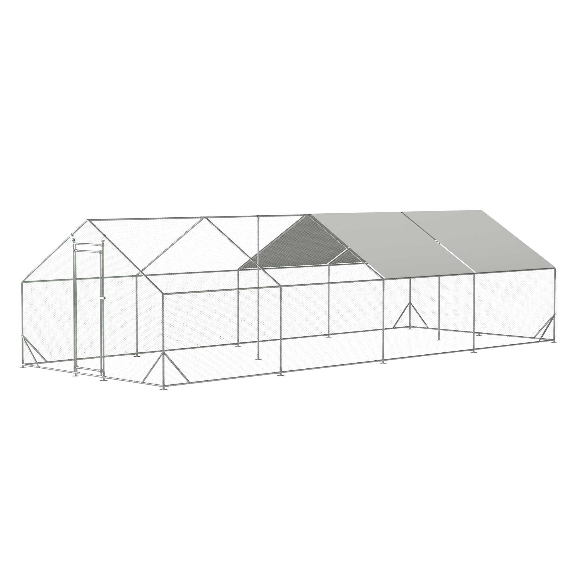 Premium 10'x26'x6.56' Walk-In Chicken Coop - Large Metal Poultry Cage with Waterproof UV-Resistant Cover - Backyard Hen House for Chickens, Ducks & Rabbits - Ideal for Farm, Garden & Outdoor Poultry Keeping