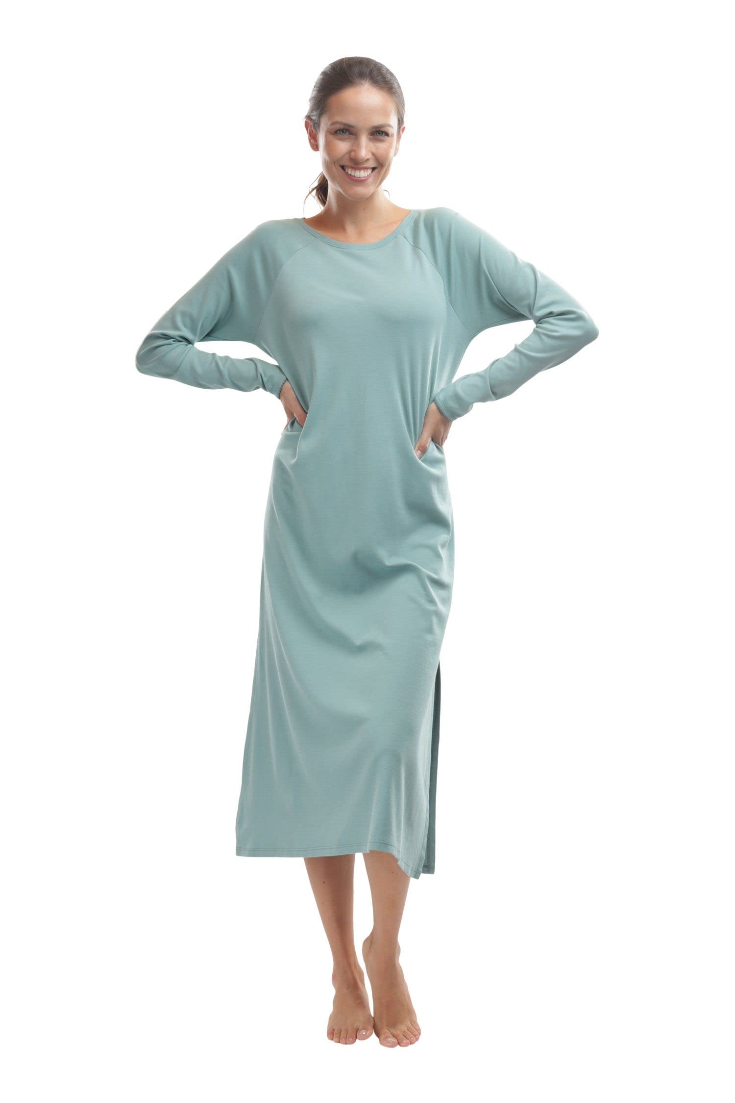 Premium Soft Pima Cotton Women's Nightgown - Long Sleeve Comfort Sleepwear for Relaxing at Home & Cozy Winter Nights